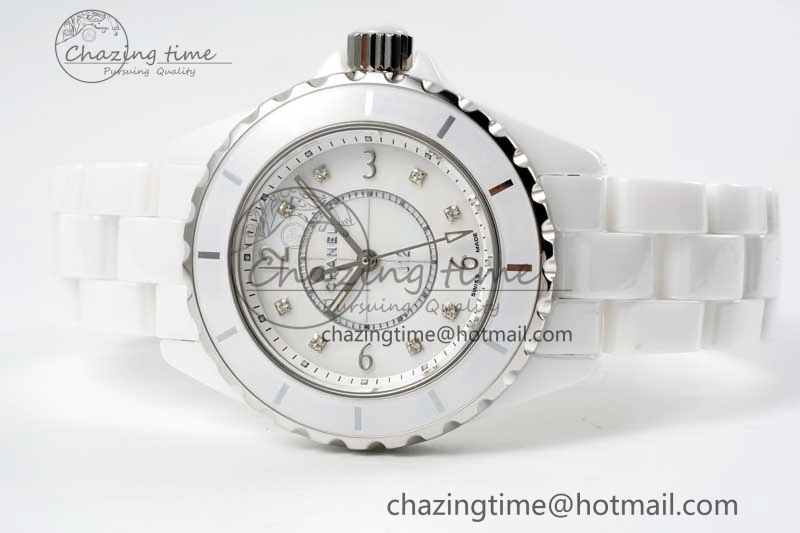 Timeless J13 33mm White Ceramic HTF 1:1 Best Edition White MOP Dial on Bracelet Swiss Quartz 6474