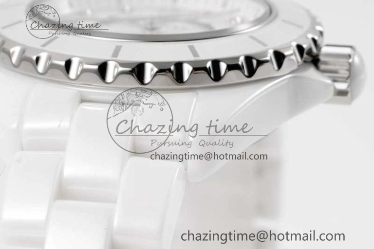 Timeless J13 33mm White Ceramic HTF 1:1 Best Edition White MOP Dial on Bracelet Swiss Quartz 6474