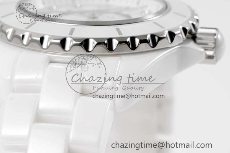 Timeless J13 33mm White Ceramic HTF 1:1 Best Edition White MOP Dial on Bracelet Swiss Quartz 6474