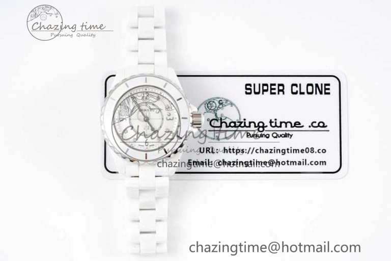 Timeless J13 33mm White Ceramic HTF 1:1 Best Edition White MOP Dial on Bracelet Swiss Quartz 6474