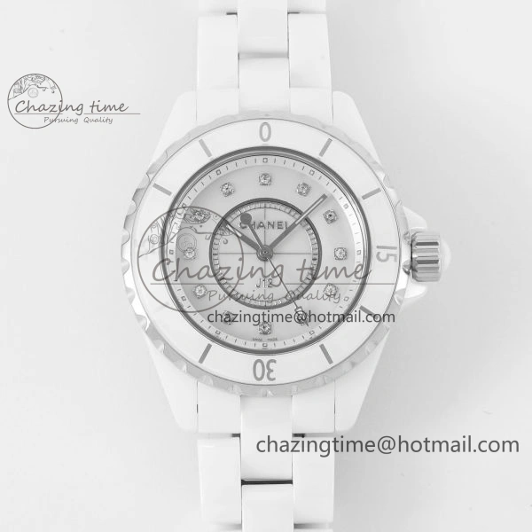 Chic J13 33mm White Ceramic HTF 1:1 Best Edition White Numbers Dial on Bracelet Swiss Quartz 6477