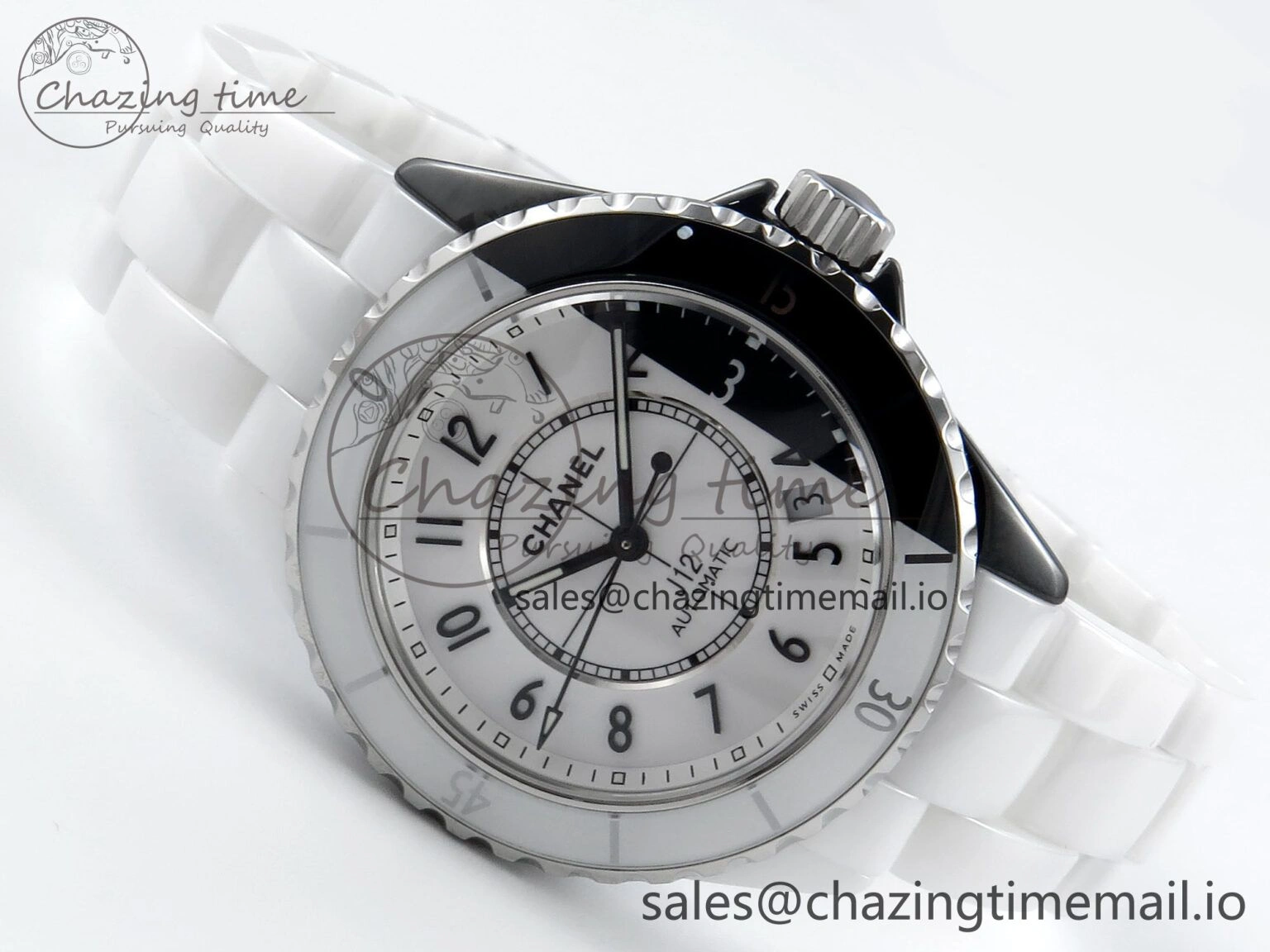 J13 33mm White Ceramic HTF 1:1 Best Edition White Black Dial on Bracelet A12. FlexibleFit 6435