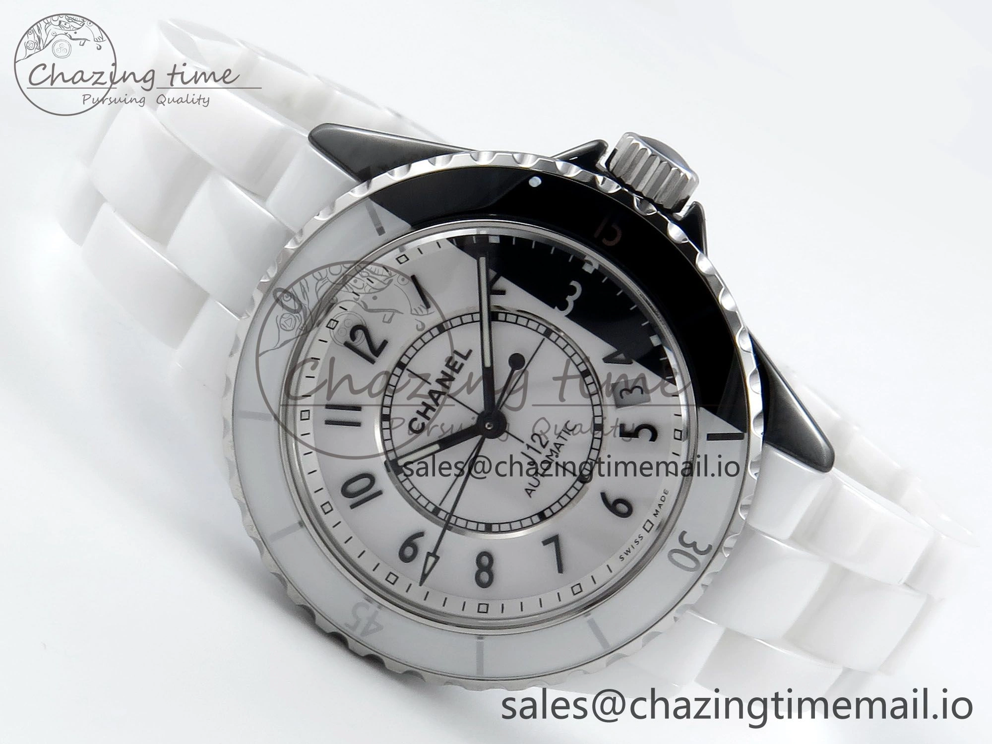 J13 33mm White Ceramic HTF 1:1 Best Edition White Black Dial on Bracelet A12. FlexibleFit 6435
