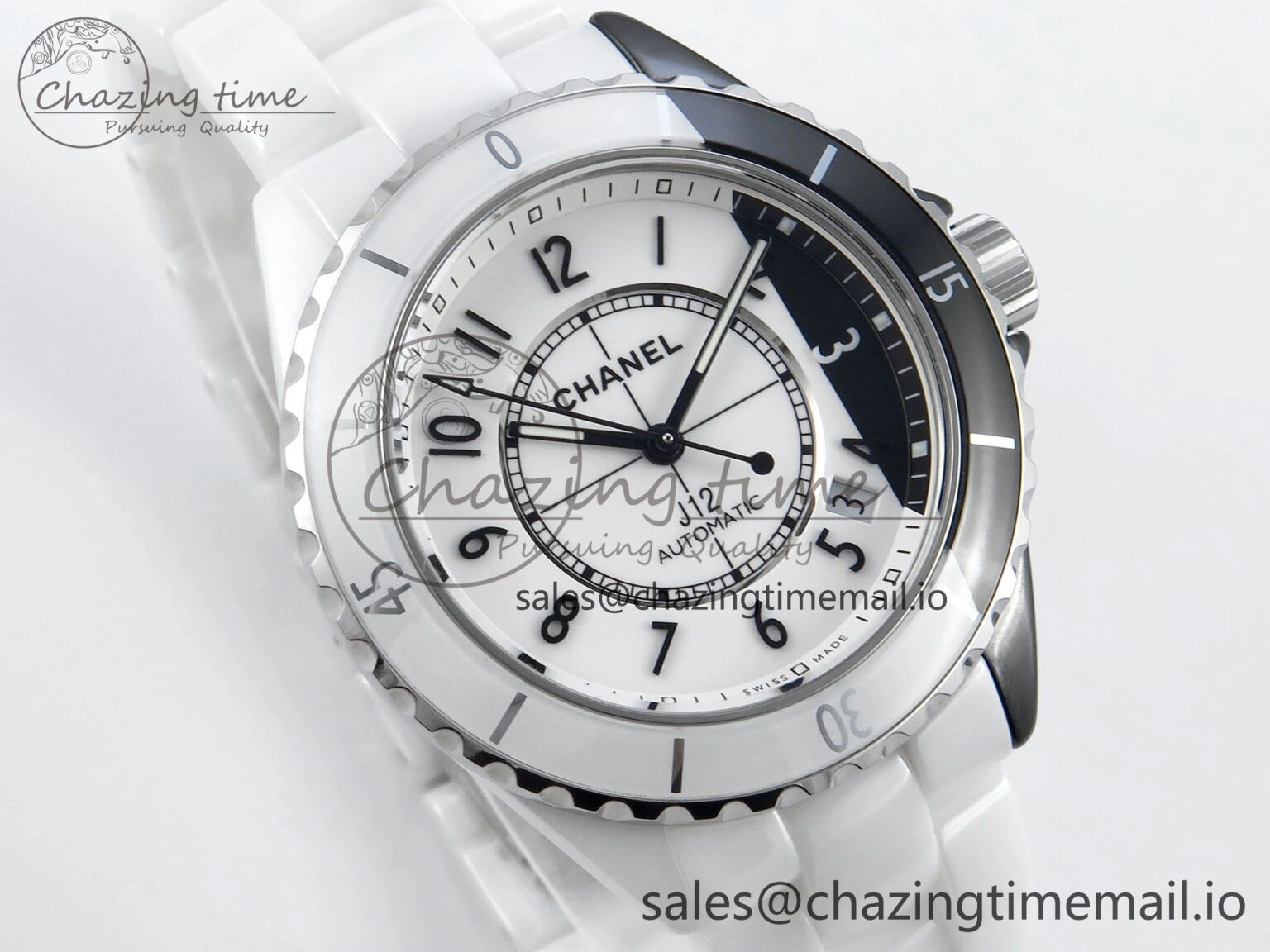 J13 33mm White Ceramic HTF 1:1 Best Edition White Black Dial on Bracelet A12. FlexibleFit 6435