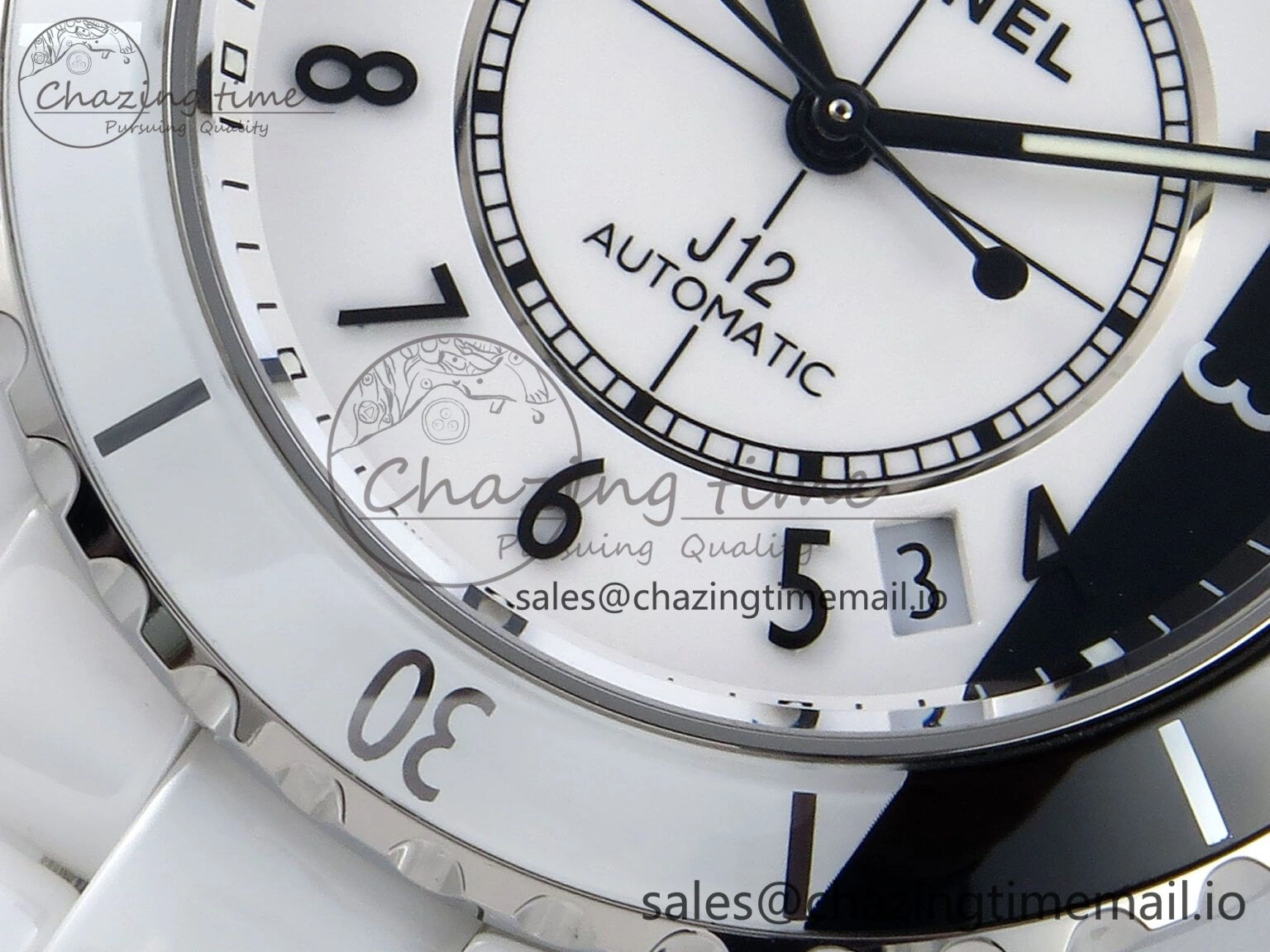 J13 33mm White Ceramic HTF 1:1 Best Edition White Black Dial on Bracelet A12. FlexibleFit 6435