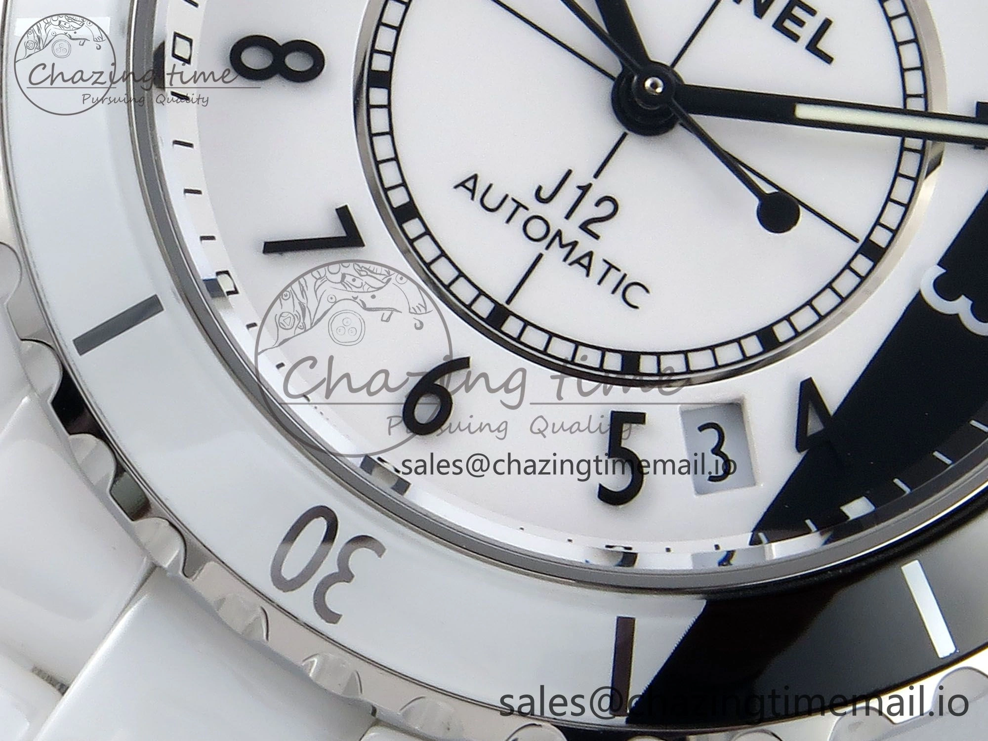 J13 33mm White Ceramic HTF 1:1 Best Edition White Black Dial on Bracelet A12. FlexibleFit 6435