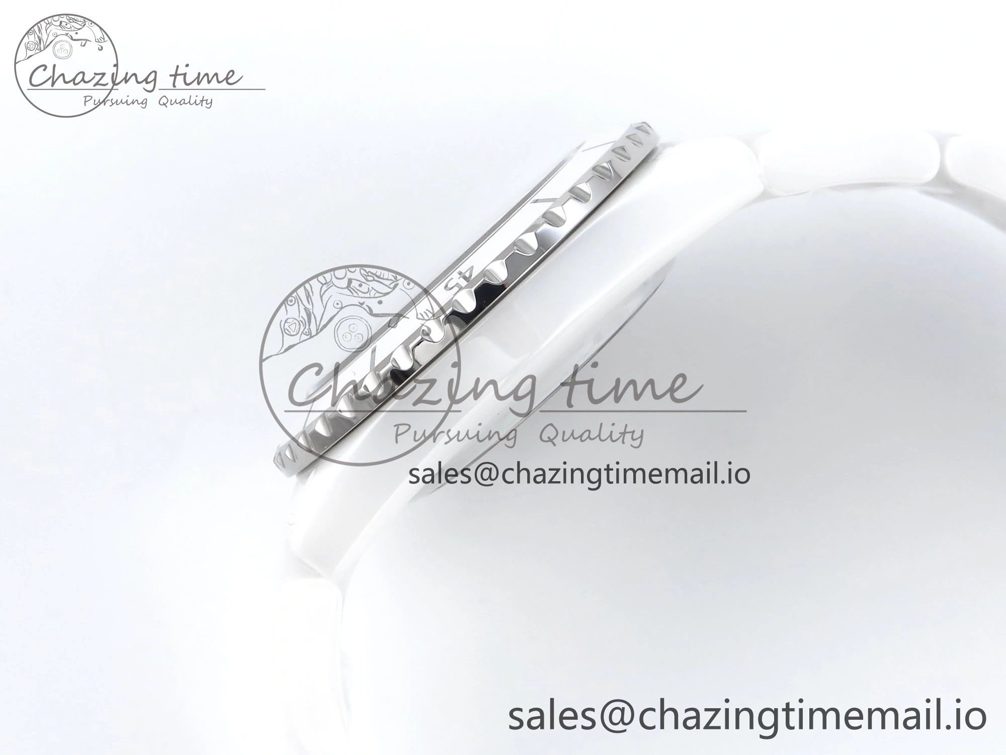 J13 33mm White Ceramic HTF 1:1 Best Edition White Black Dial on Bracelet A12. FlexibleFit 6435