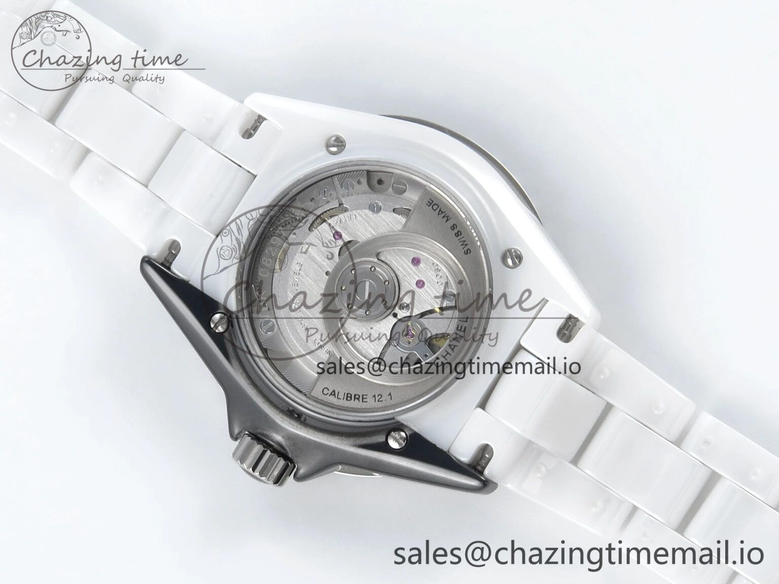 J13 33mm White Ceramic HTF 1:1 Best Edition White Black Dial on Bracelet A12. FlexibleFit 6435