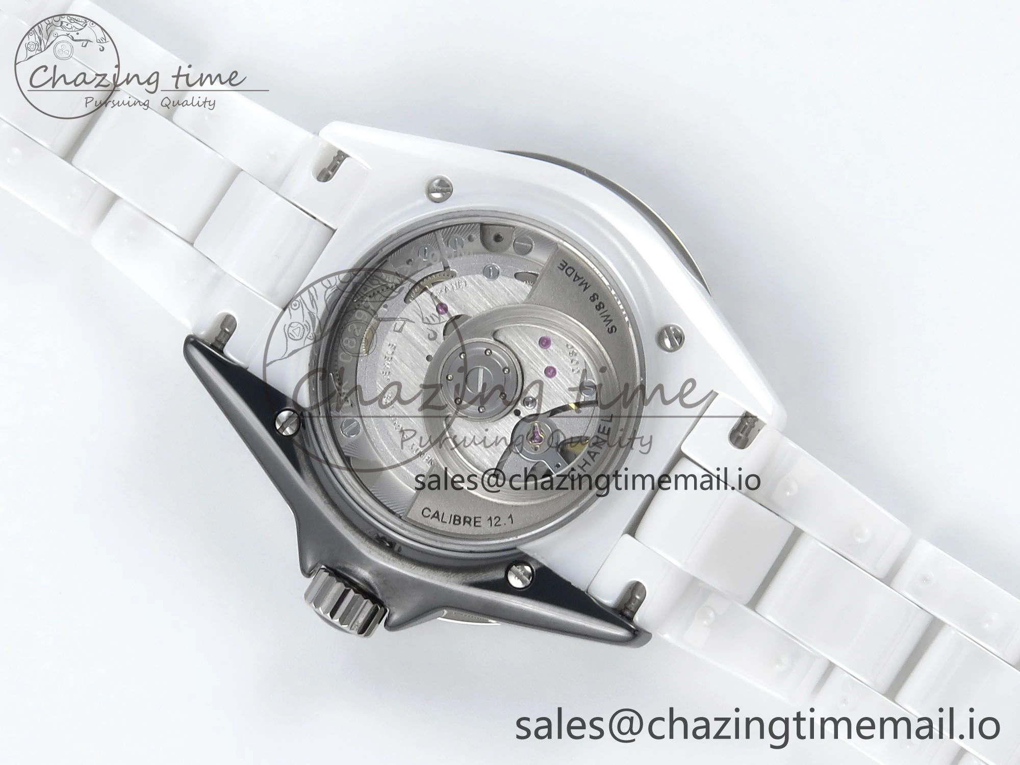 J13 33mm White Ceramic HTF 1:1 Best Edition White Black Dial on Bracelet A12. FlexibleFit 6435