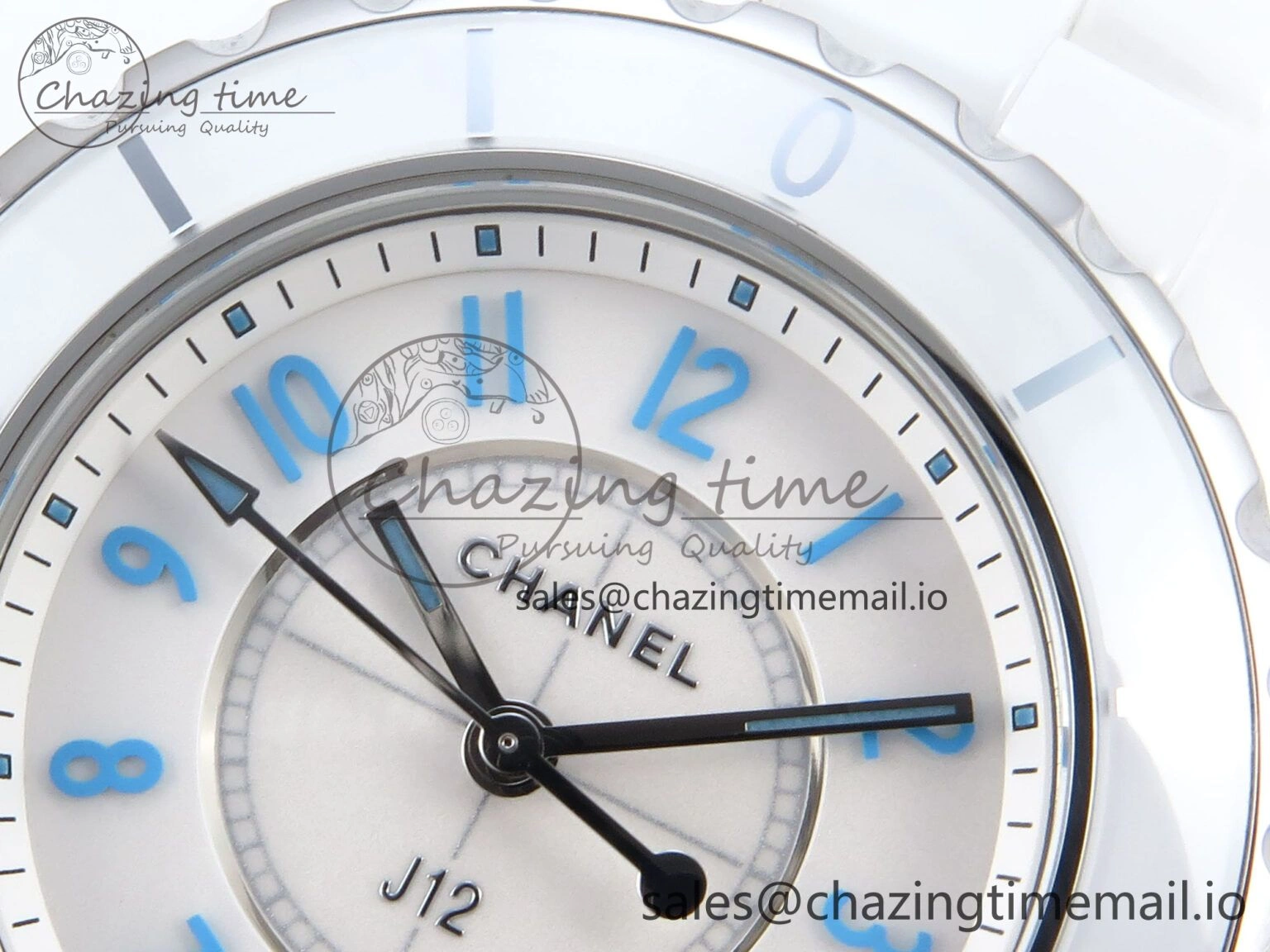 SportInspired J13 33mm White Ceramic HTF 1:1 Best Edition White Blue Dial on Bracelet Swiss Quartz 6445