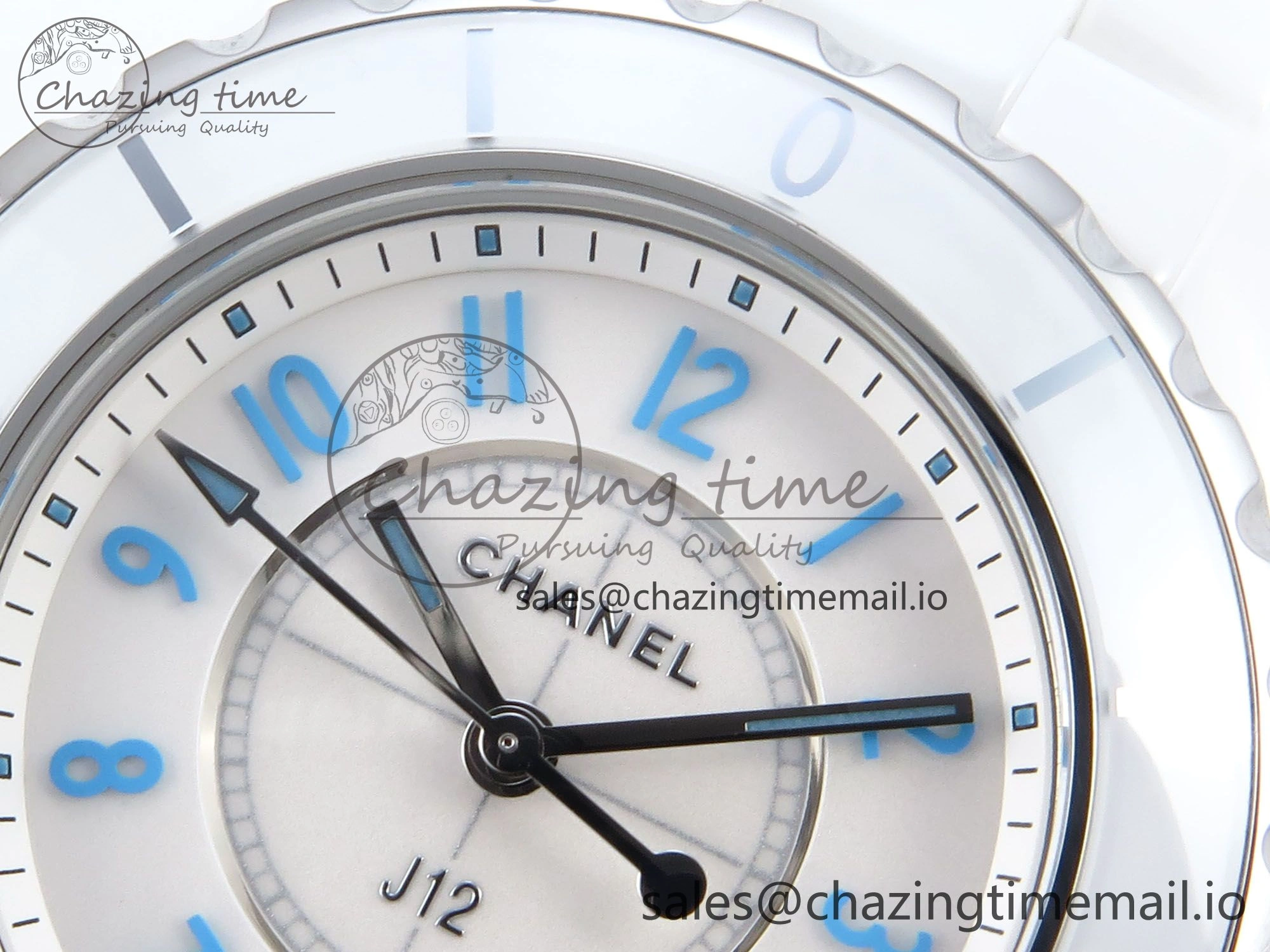 SportInspired J13 33mm White Ceramic HTF 1:1 Best Edition White Blue Dial on Bracelet Swiss Quartz 6445
