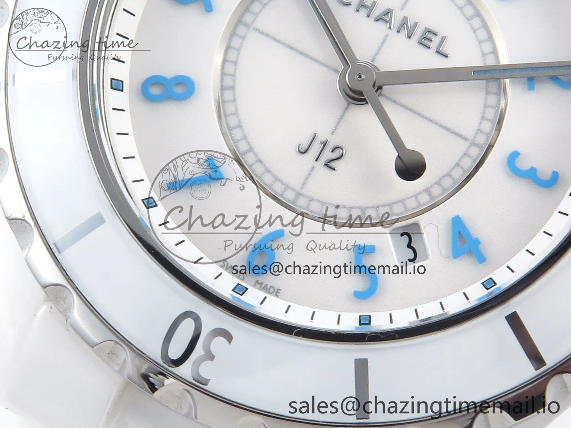 SportInspired J13 33mm White Ceramic HTF 1:1 Best Edition White Blue Dial on Bracelet Swiss Quartz 6445