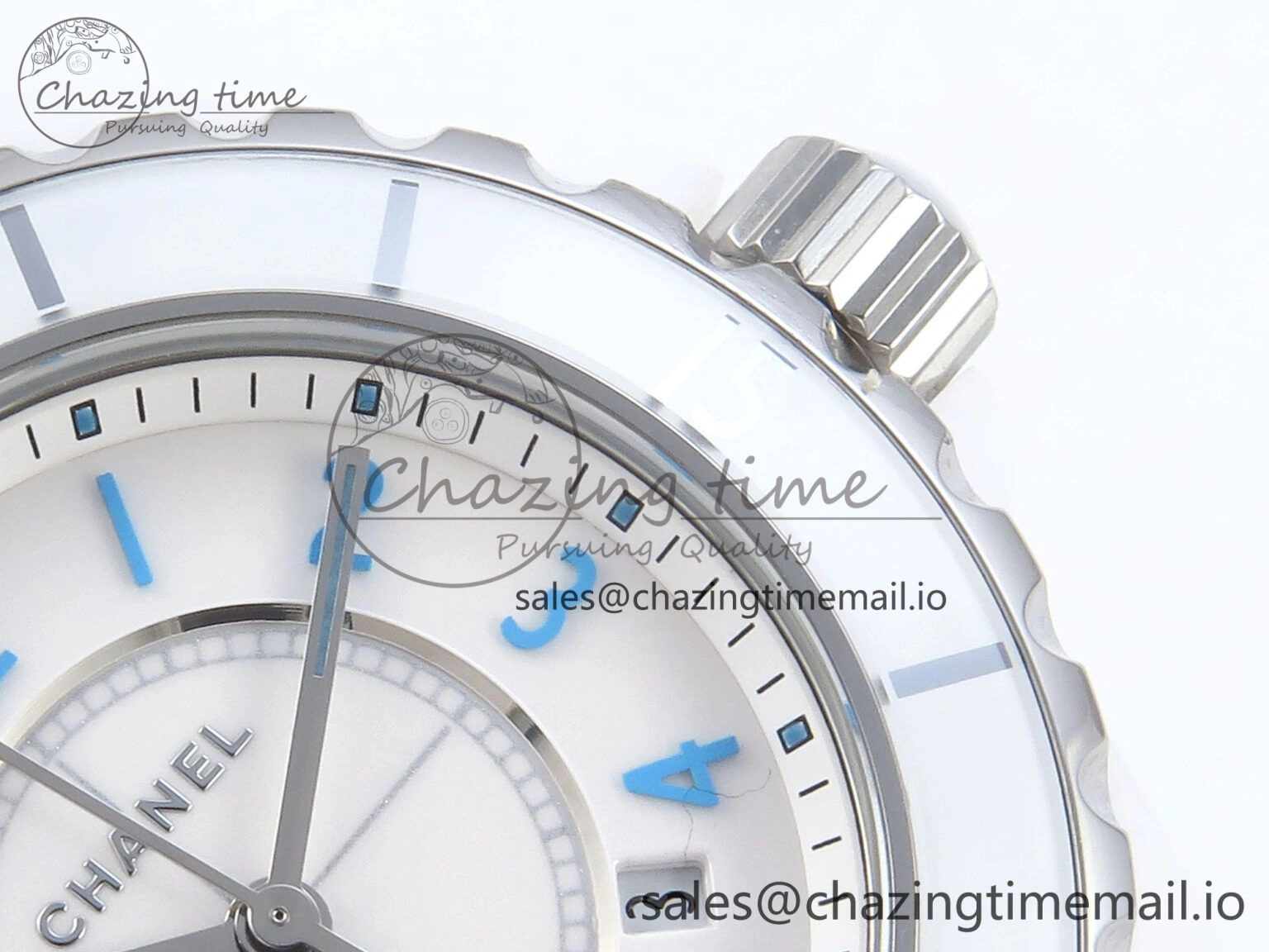 SportInspired J13 33mm White Ceramic HTF 1:1 Best Edition White Blue Dial on Bracelet Swiss Quartz 6445