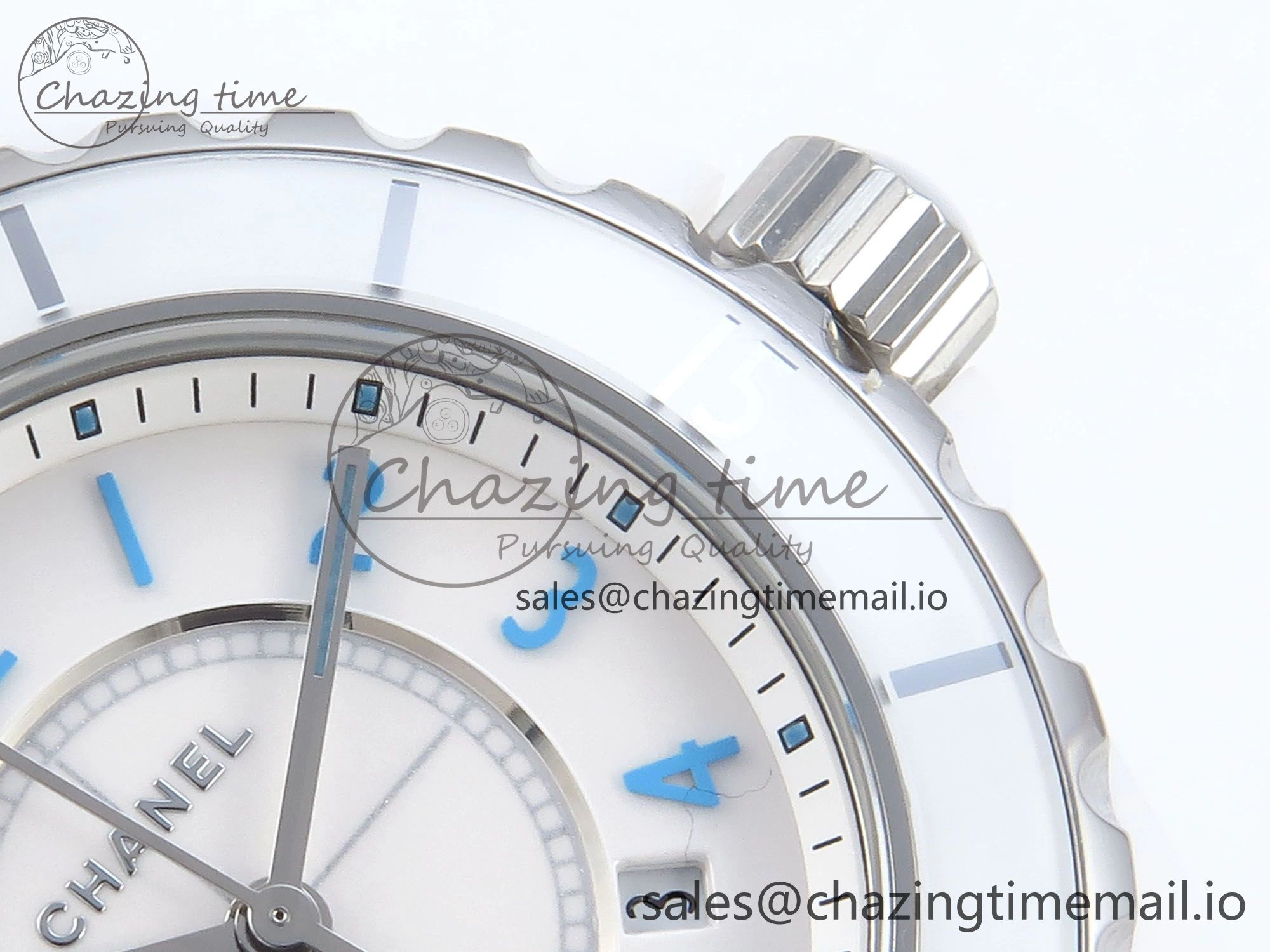 SportInspired J13 33mm White Ceramic HTF 1:1 Best Edition White Blue Dial on Bracelet Swiss Quartz 6445