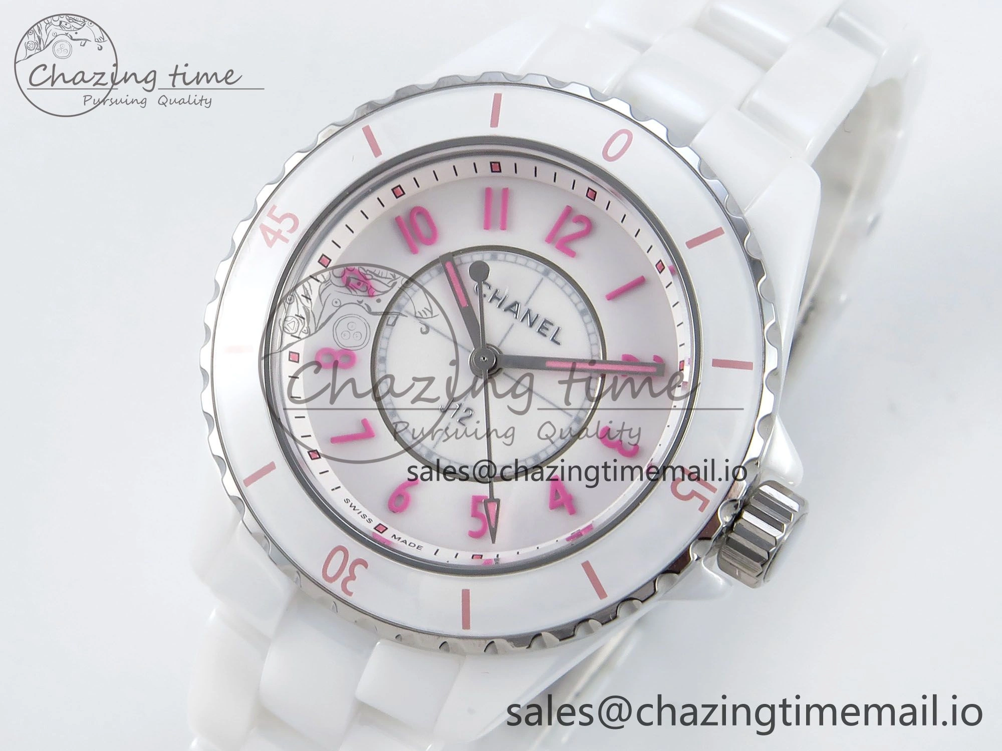Durable J13 33mm White Ceramic HTF 1:1 Best Edition White Pink Dial on Bracelet Swiss Quartz 6433