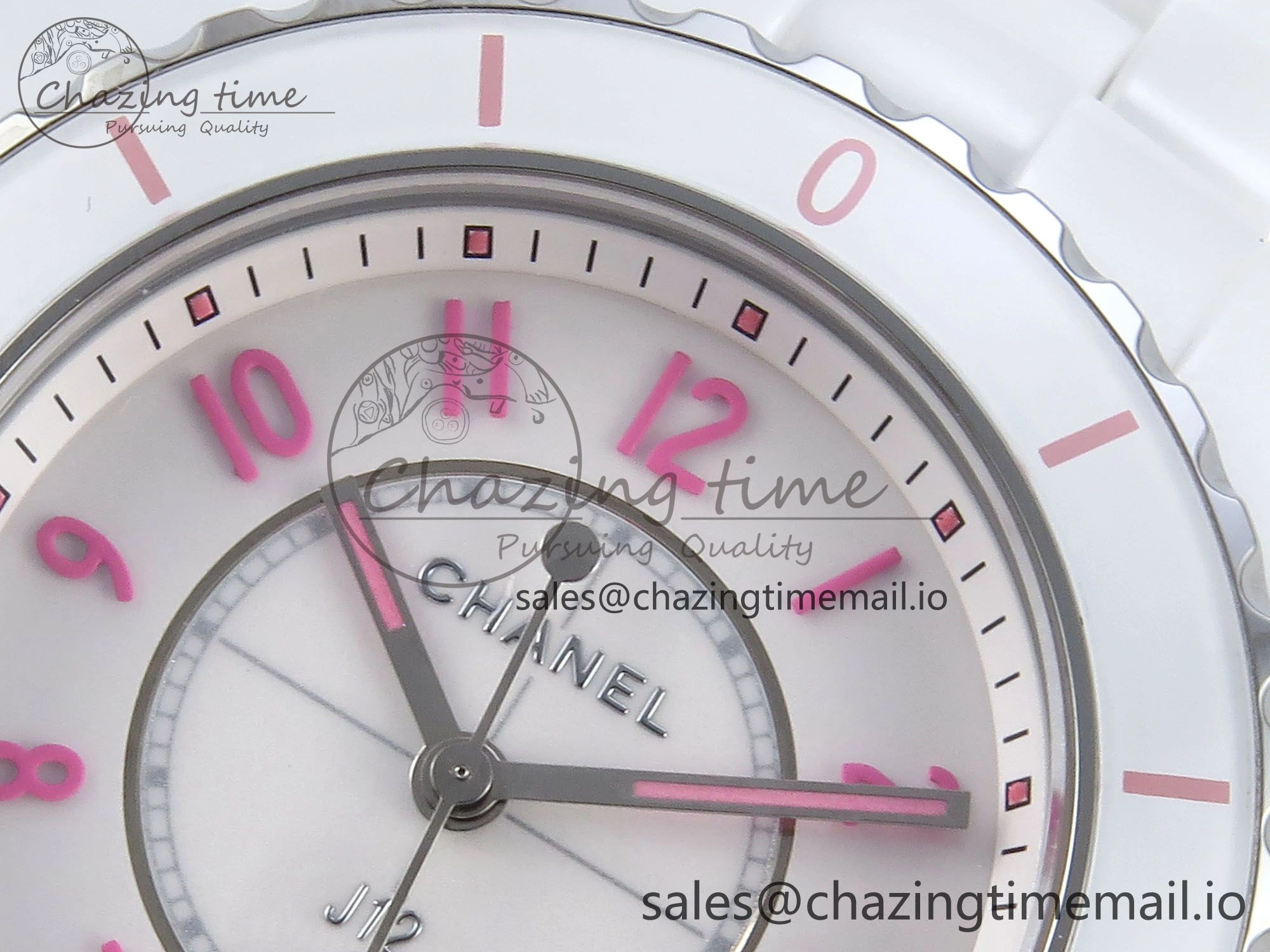 Durable J13 33mm White Ceramic HTF 1:1 Best Edition White Pink Dial on Bracelet Swiss Quartz 6433