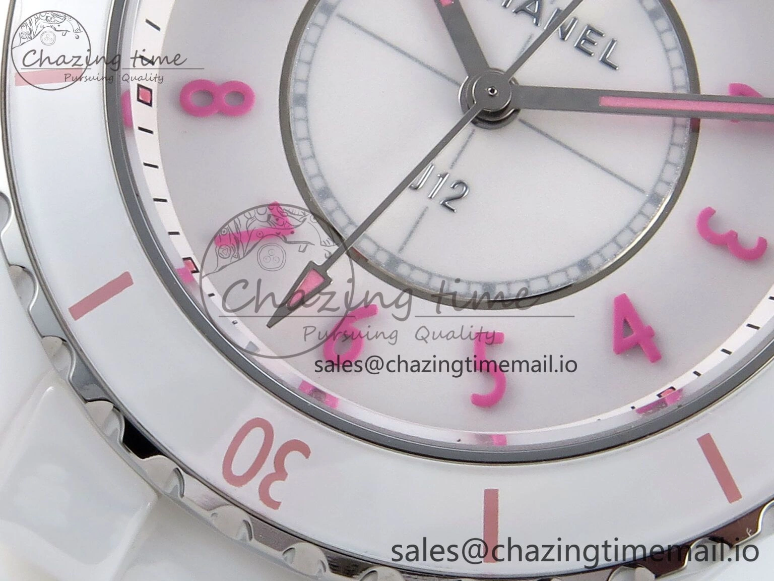 Durable J13 33mm White Ceramic HTF 1:1 Best Edition White Pink Dial on Bracelet Swiss Quartz 6433