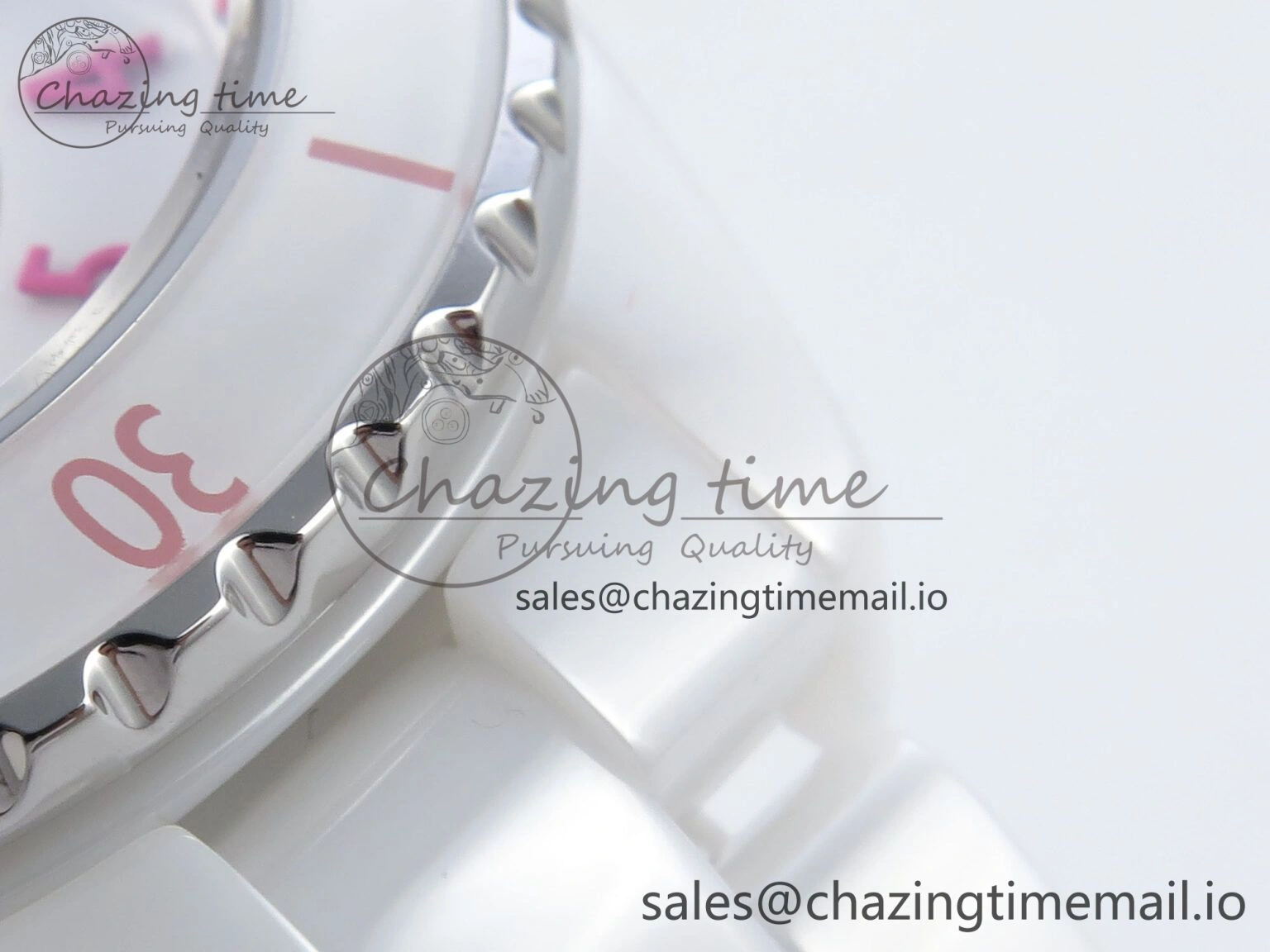 Durable J13 33mm White Ceramic HTF 1:1 Best Edition White Pink Dial on Bracelet Swiss Quartz 6433