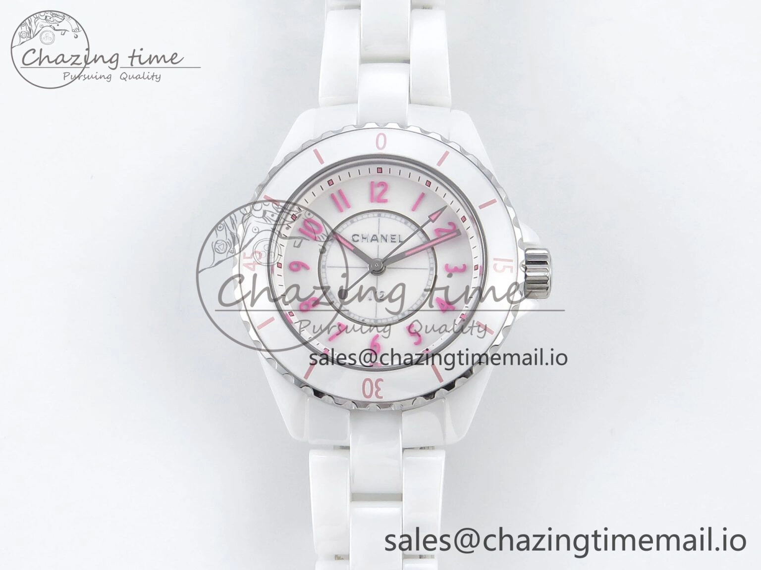 Durable J13 33mm White Ceramic HTF 1:1 Best Edition White Pink Dial on Bracelet Swiss Quartz 6433