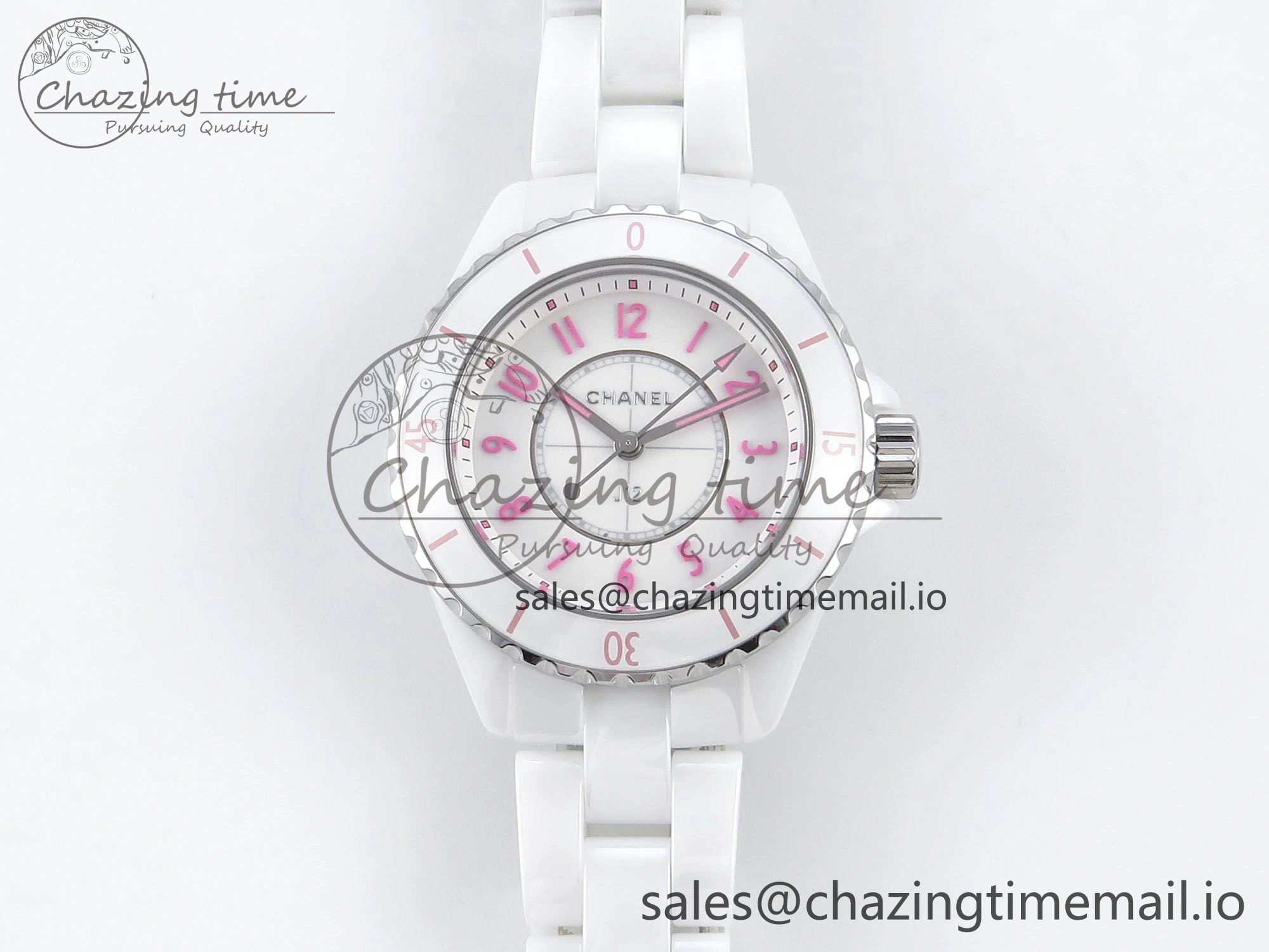 Durable J13 33mm White Ceramic HTF 1:1 Best Edition White Pink Dial on Bracelet Swiss Quartz 6433