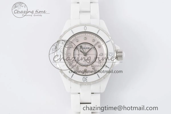 BestValue J13 33mm XF 1:1 Best Edition White Korea Ceramic Pink No Date Diamonds Dial on Bracelet Swiss Quartz 6459
