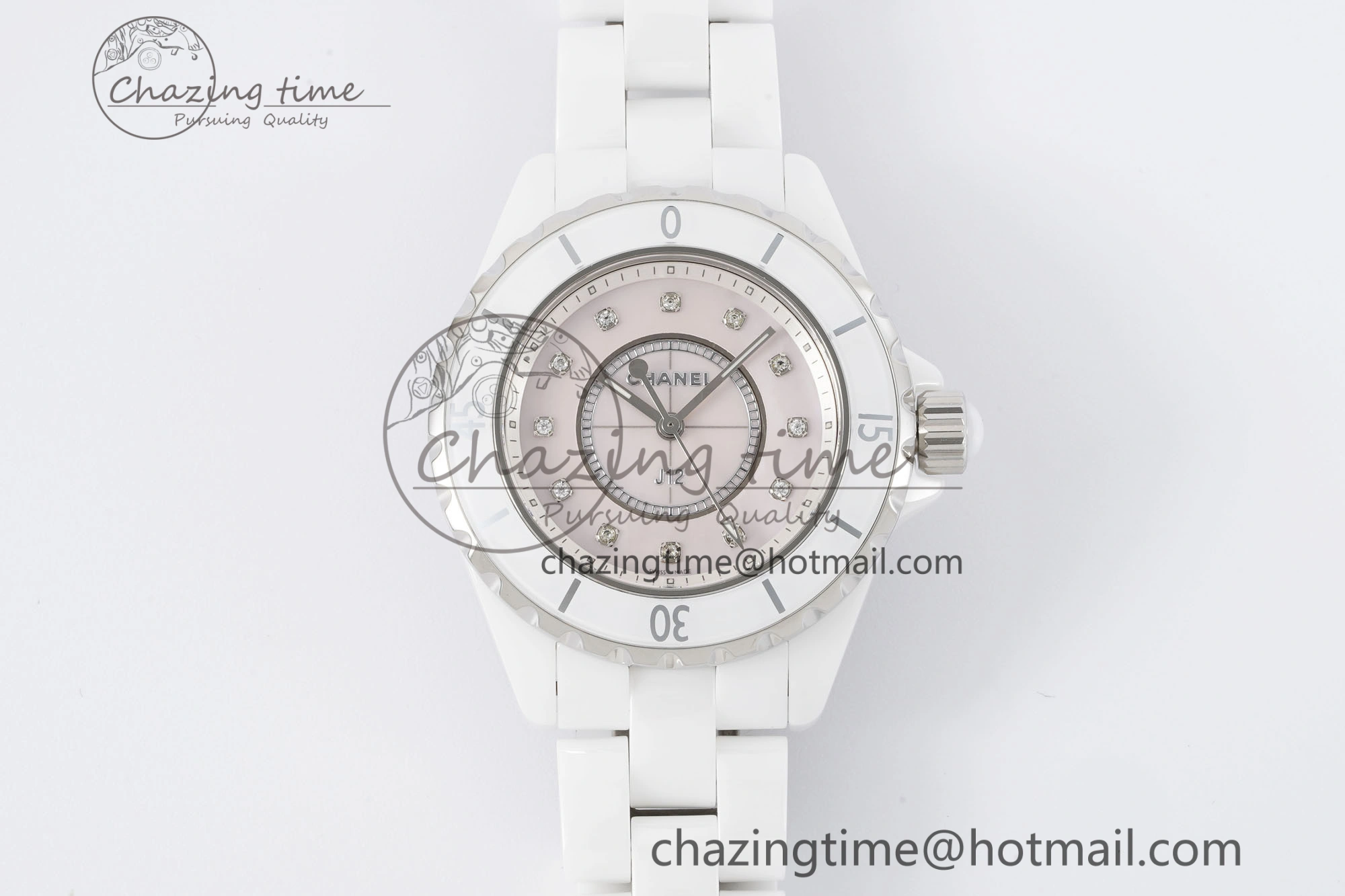 BestValue J13 33mm XF 1:1 Best Edition White Korea Ceramic Pink No Date Diamonds Dial on Bracelet Swiss Quartz 6459