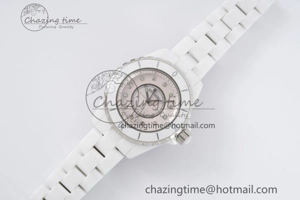 BestValue J13 33mm XF 1:1 Best Edition White Korea Ceramic Pink No Date Diamonds Dial on Bracelet Swiss Quartz 6459