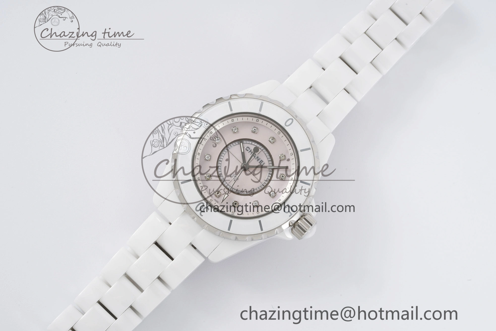 BestValue J13 33mm XF 1:1 Best Edition White Korea Ceramic Pink No Date Diamonds Dial on Bracelet Swiss Quartz 6459