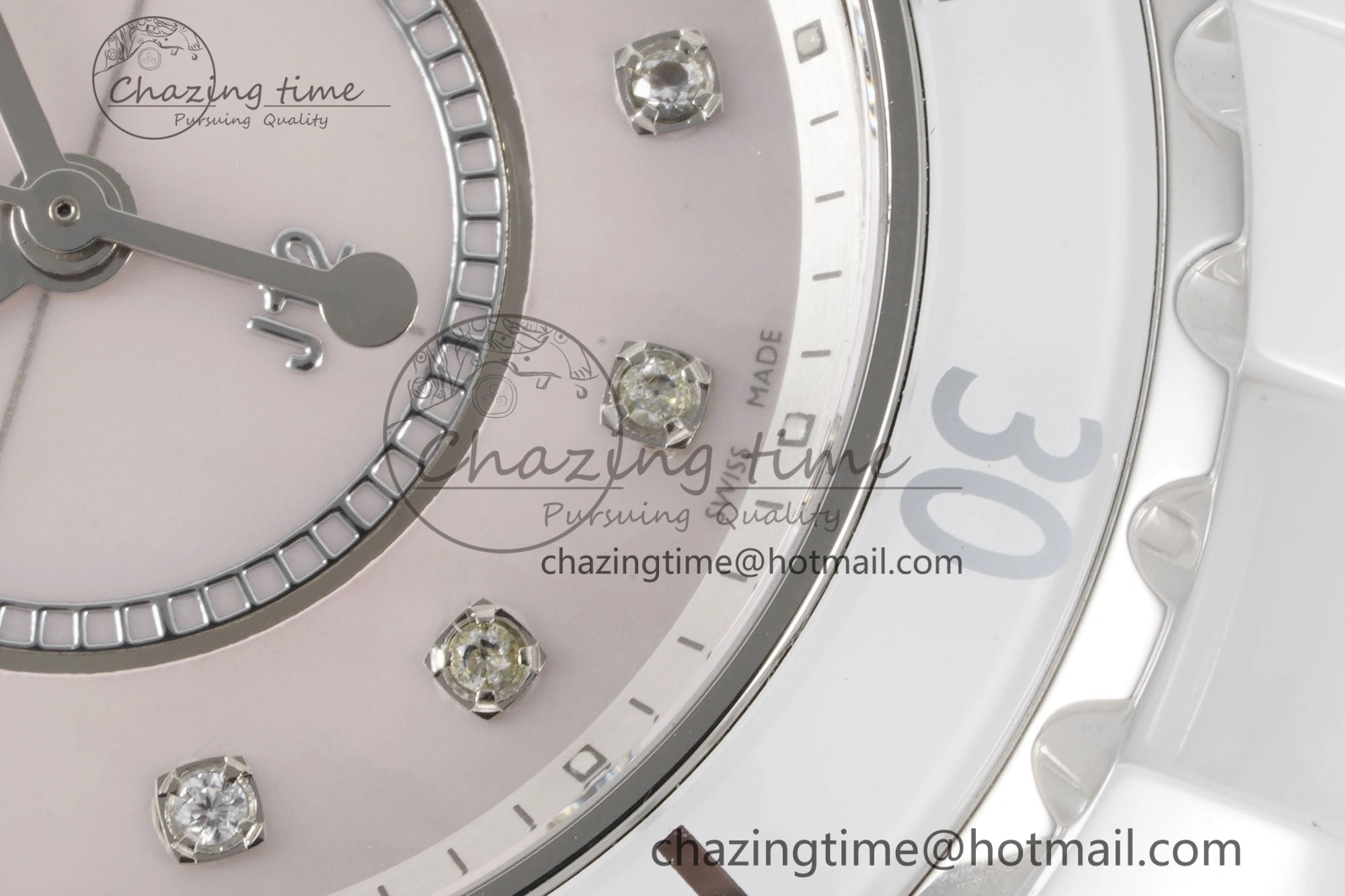 BestValue J13 33mm XF 1:1 Best Edition White Korea Ceramic Pink No Date Diamonds Dial on Bracelet Swiss Quartz 6459
