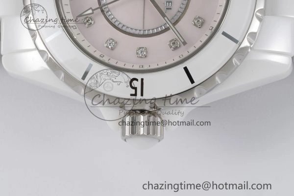 BestValue J13 33mm XF 1:1 Best Edition White Korea Ceramic Pink No Date Diamonds Dial on Bracelet Swiss Quartz 6459