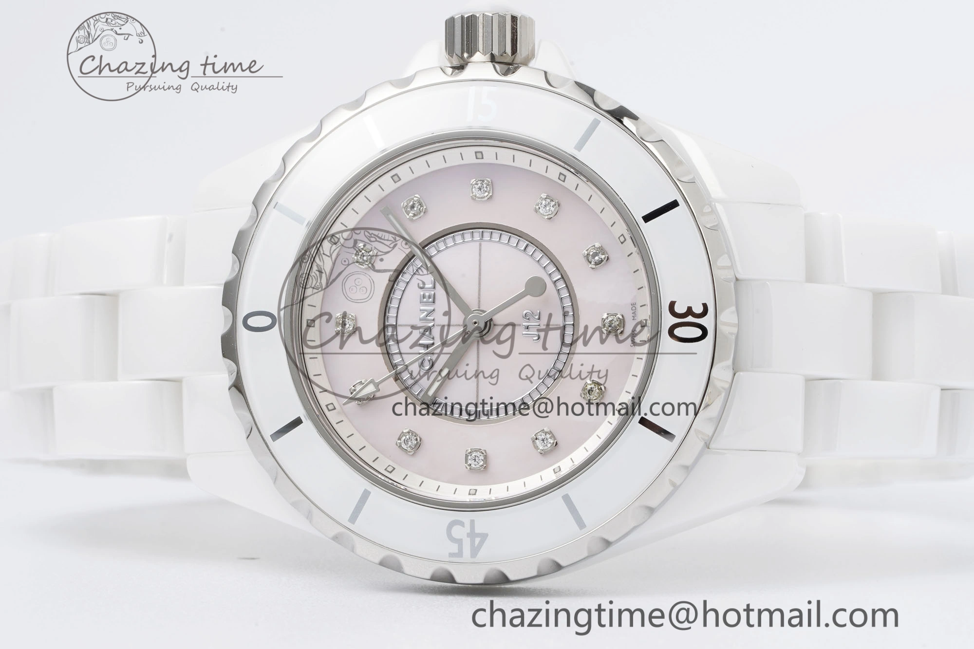 BestValue J13 33mm XF 1:1 Best Edition White Korea Ceramic Pink No Date Diamonds Dial on Bracelet Swiss Quartz 6459