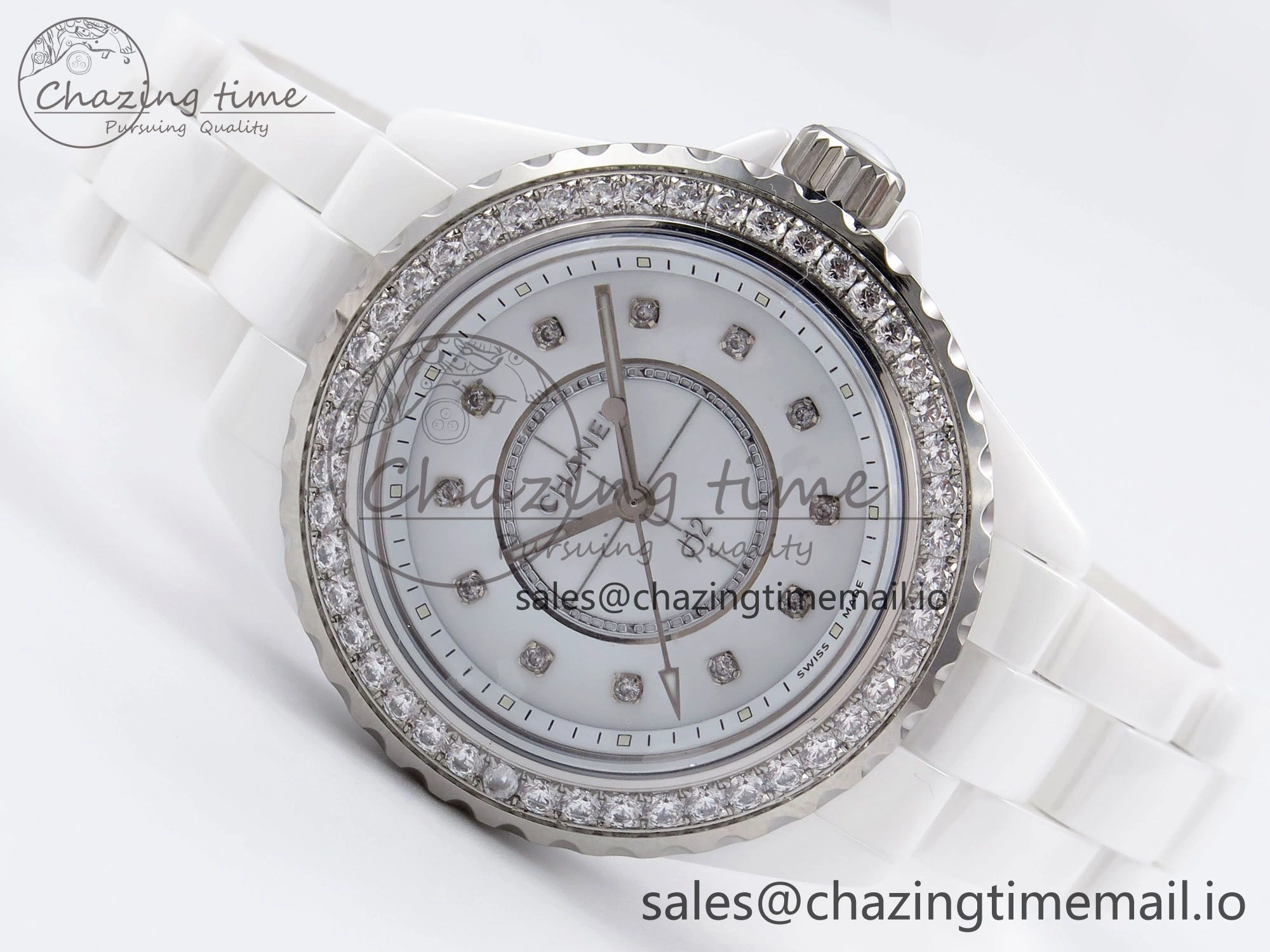 ZeroBulk J13 33mm XF 1:1 Best Edition White Korea Ceramic White Diamonds Dial Diamonds Bezel on Bracelet Swiss Quartz 6453