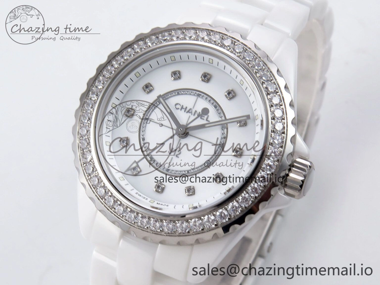 ZeroBulk J13 33mm XF 1:1 Best Edition White Korea Ceramic White Diamonds Dial Diamonds Bezel on Bracelet Swiss Quartz 6453
