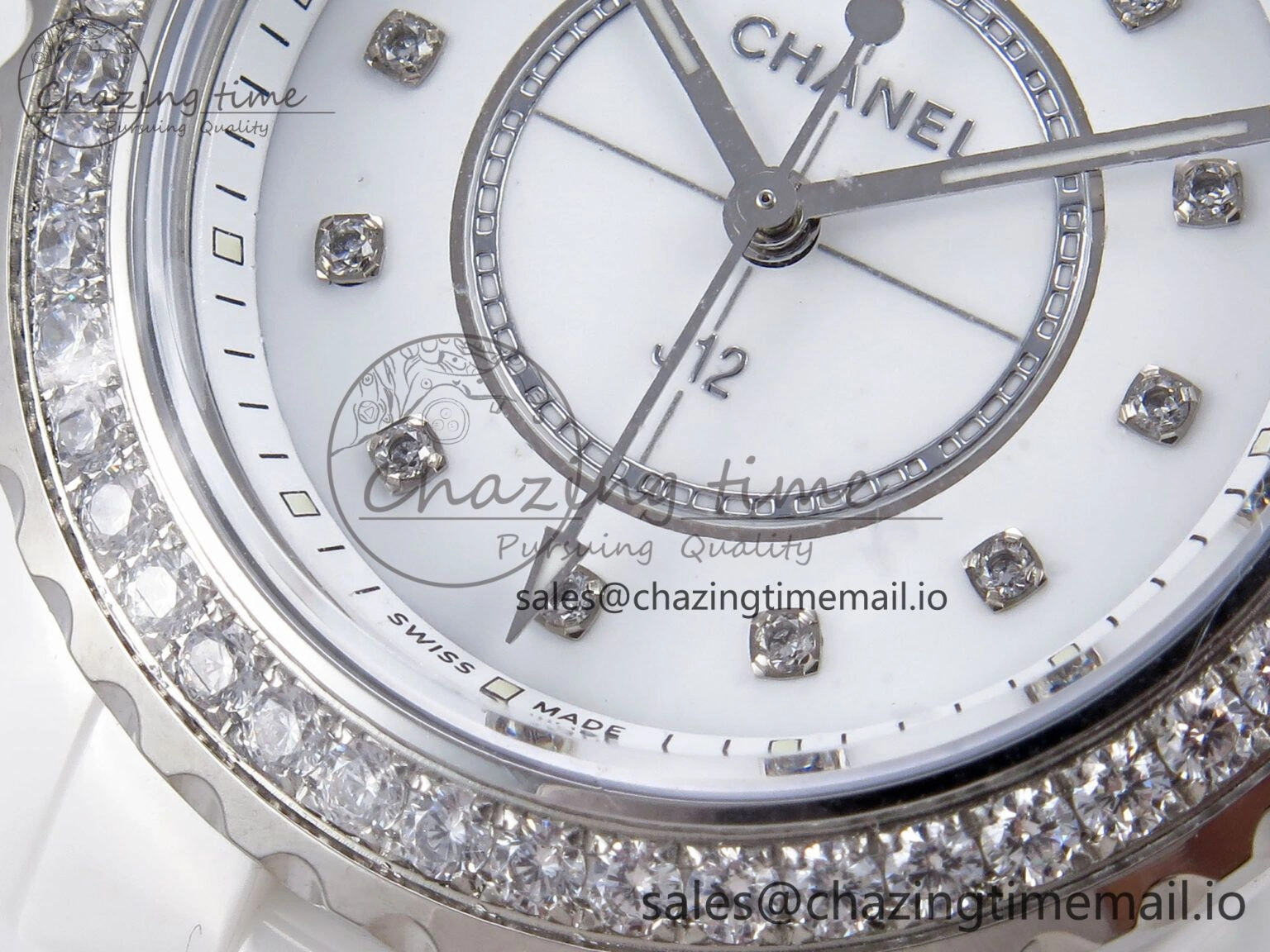 ZeroBulk J13 33mm XF 1:1 Best Edition White Korea Ceramic White Diamonds Dial Diamonds Bezel on Bracelet Swiss Quartz 6453