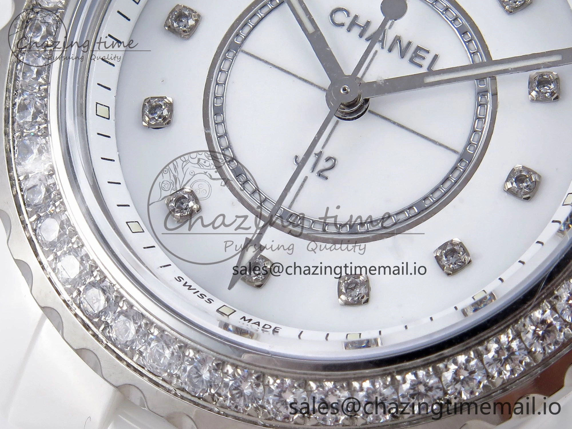 ZeroBulk J13 33mm XF 1:1 Best Edition White Korea Ceramic White Diamonds Dial Diamonds Bezel on Bracelet Swiss Quartz 6453
