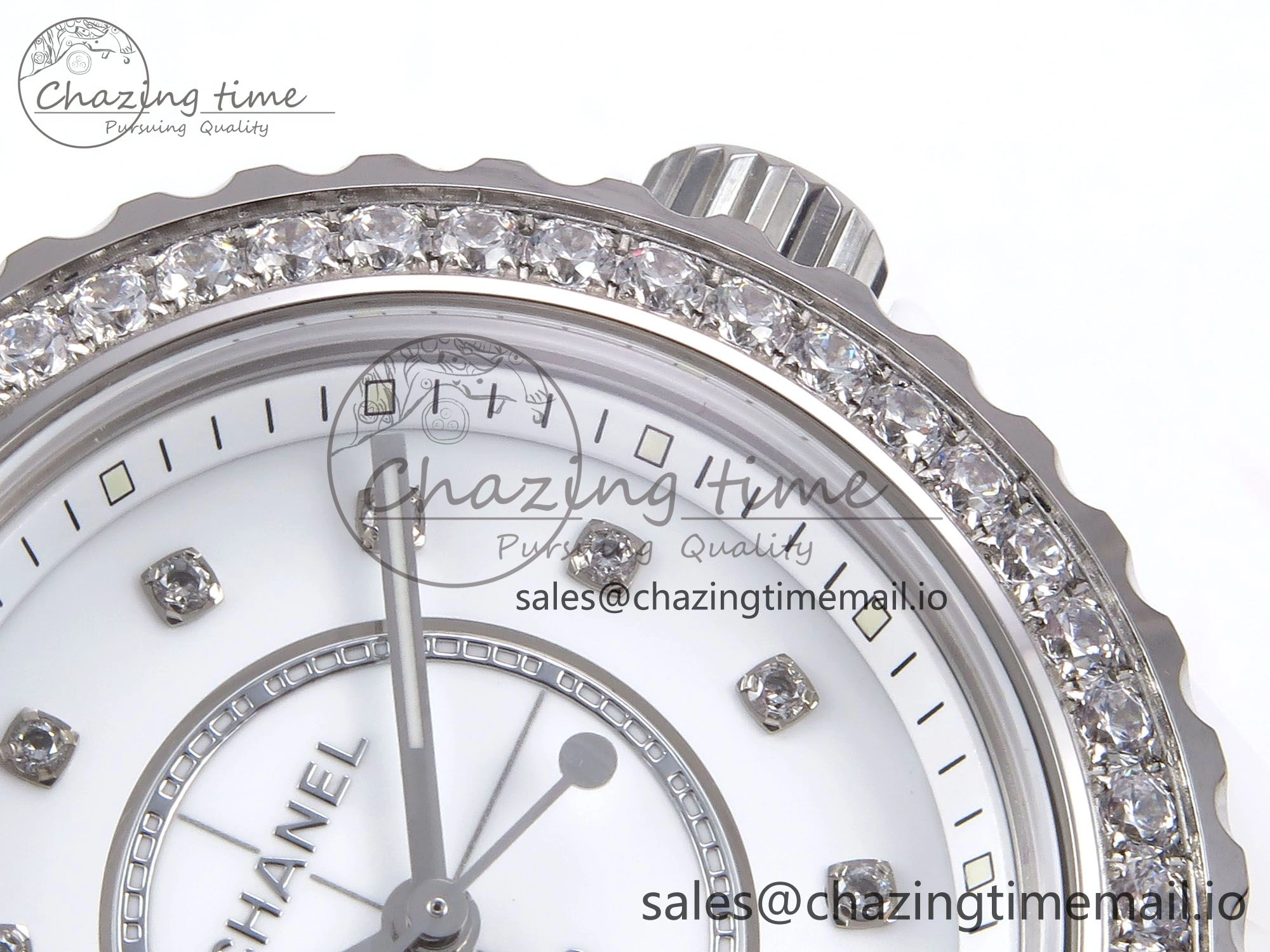 ZeroBulk J13 33mm XF 1:1 Best Edition White Korea Ceramic White Diamonds Dial Diamonds Bezel on Bracelet Swiss Quartz 6453