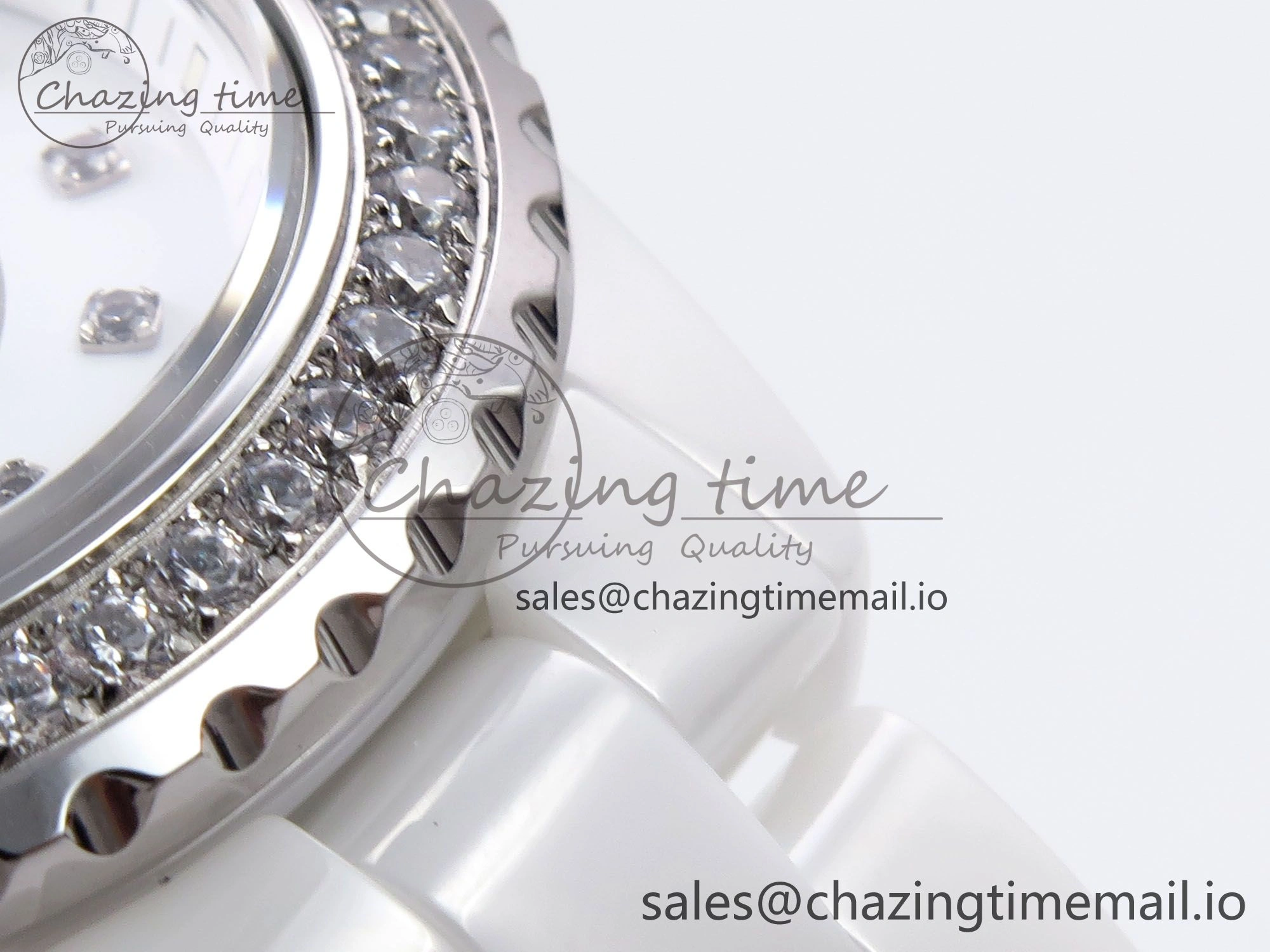 ZeroBulk J13 33mm XF 1:1 Best Edition White Korea Ceramic White Diamonds Dial Diamonds Bezel on Bracelet Swiss Quartz 6453