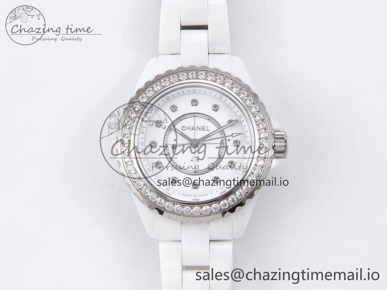 ZeroBulk J13 33mm XF 1:1 Best Edition White Korea Ceramic White Diamonds Dial Diamonds Bezel on Bracelet Swiss Quartz 6453