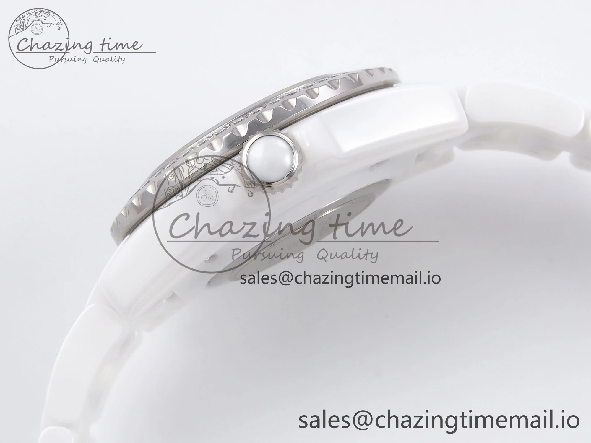 ZeroBulk J13 33mm XF 1:1 Best Edition White Korea Ceramic White Diamonds Dial Diamonds Bezel on Bracelet Swiss Quartz 6453