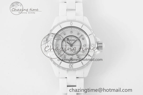 Bright J13 33mm XF 1:1 Best Edition White Korea Ceramic White No Date Diamonds Dial on Bracelet Swiss Quartz 6461