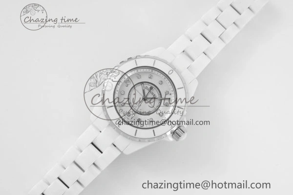 Bright J13 33mm XF 1:1 Best Edition White Korea Ceramic White No Date Diamonds Dial on Bracelet Swiss Quartz 6461