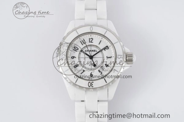 Practical J13 33mm XF 1:1 Best Edition White Korea Ceramic White Numeral Dial on Bracelet Swiss Quartz 6460