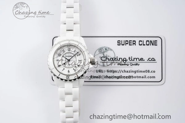 Practical J13 33mm XF 1:1 Best Edition White Korea Ceramic White Numeral Dial on Bracelet Swiss Quartz 6460