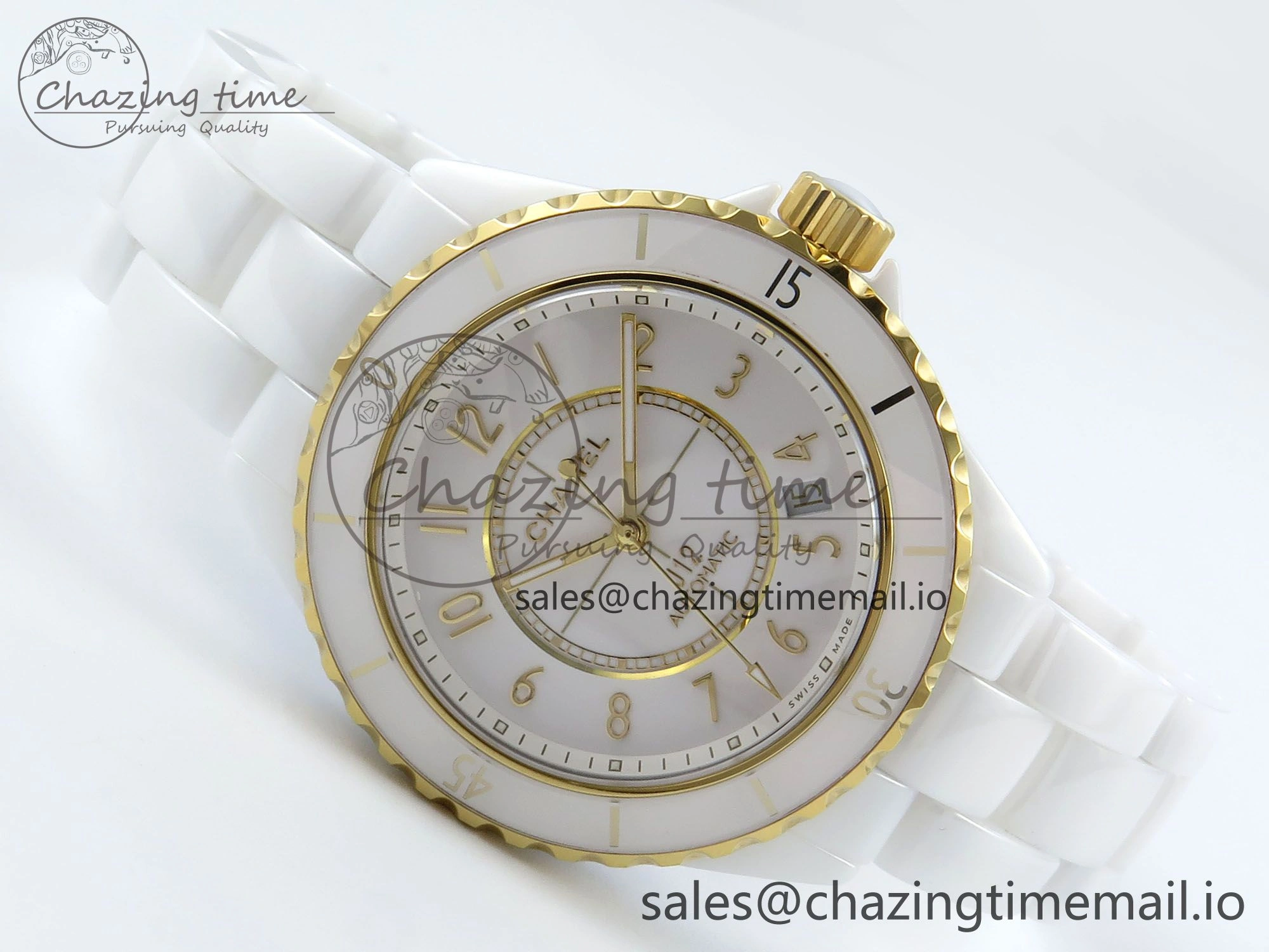 J13 33mm YG White Ceramic HTF 1:1 Best Edition White YG Dial on Bracelet A12. Elegant 6436