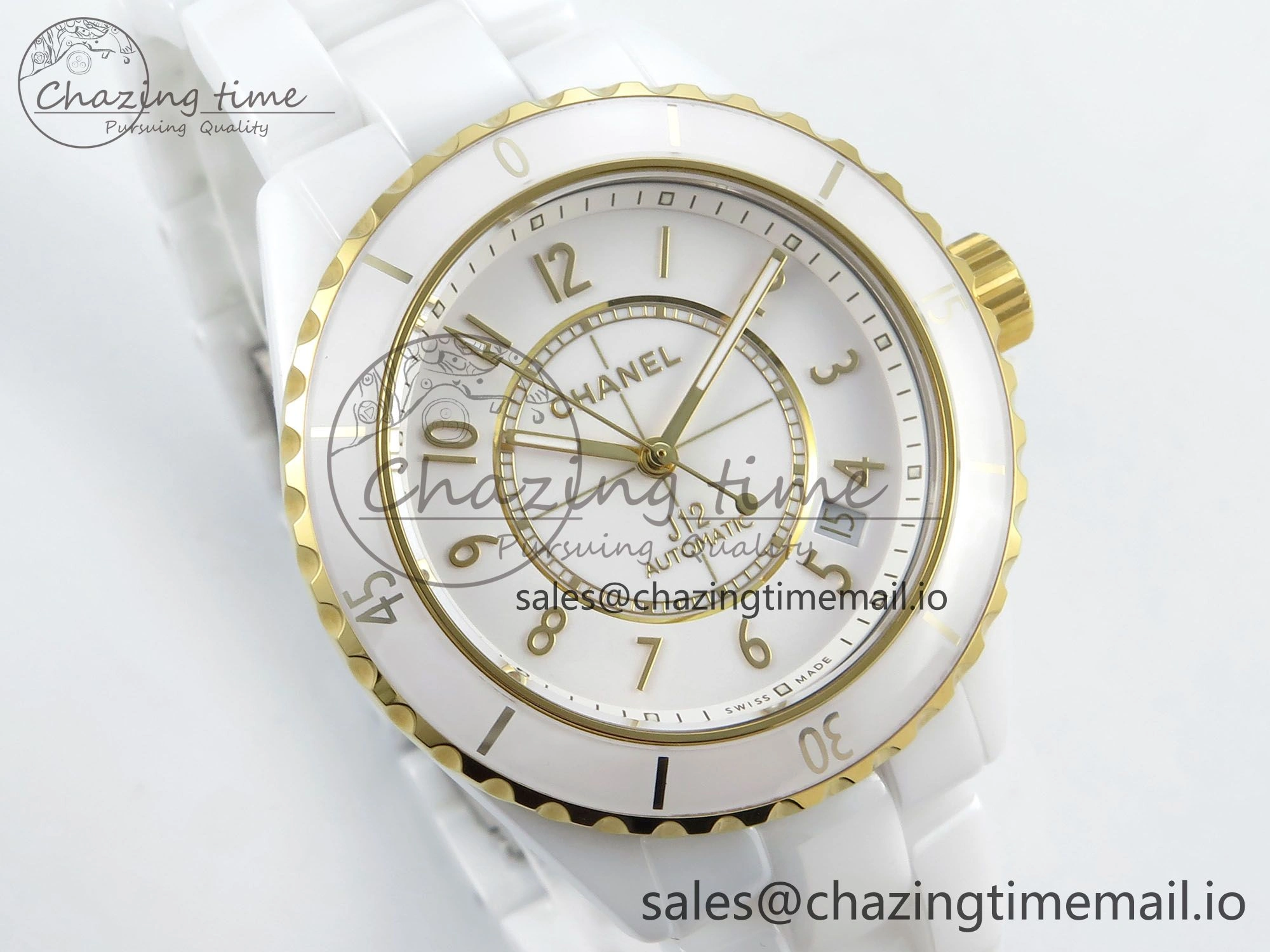 J13 33mm YG White Ceramic HTF 1:1 Best Edition White YG Dial on Bracelet A12. Elegant 6436