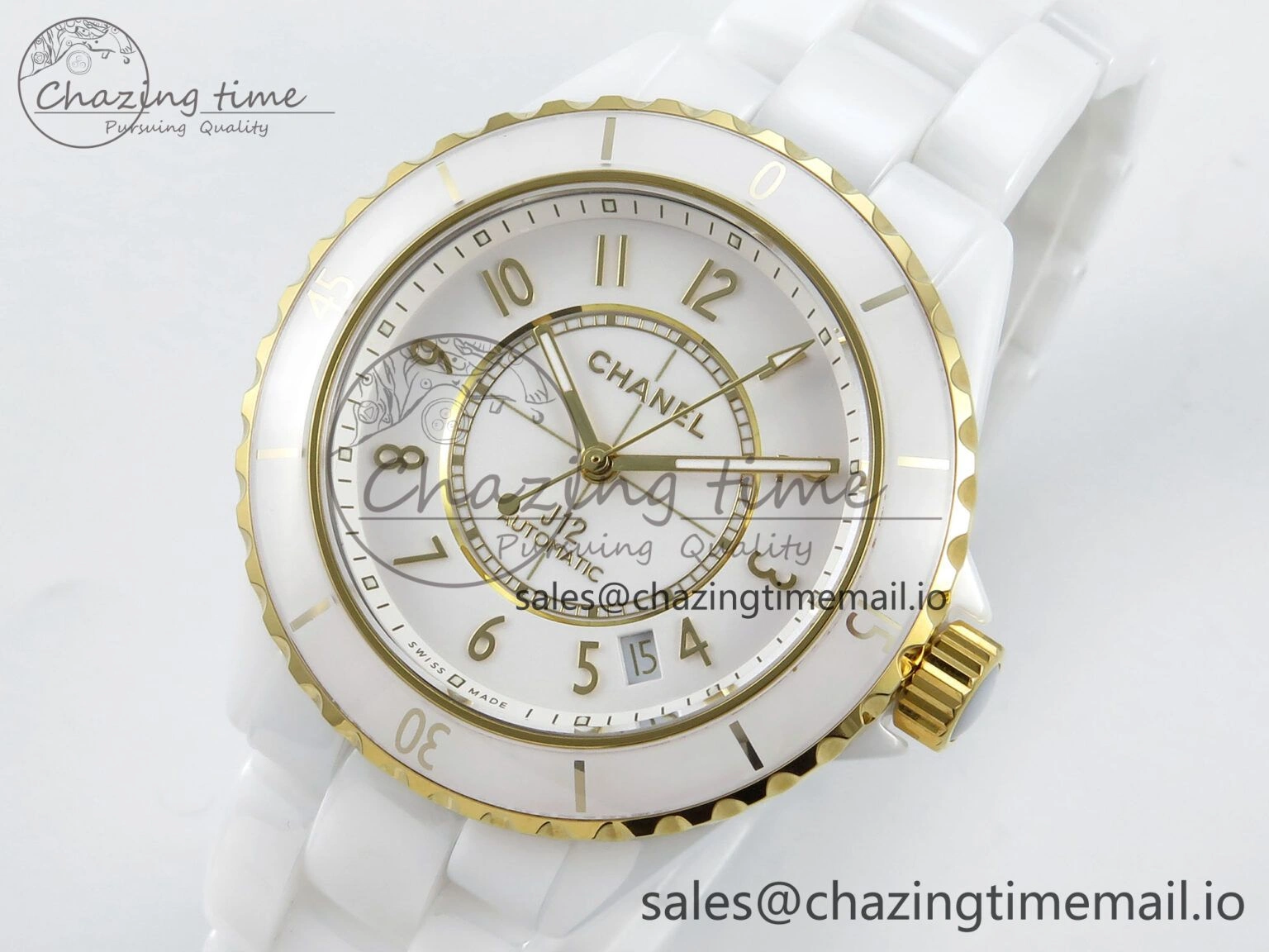 J13 33mm YG White Ceramic HTF 1:1 Best Edition White YG Dial on Bracelet A12. Elegant 6436