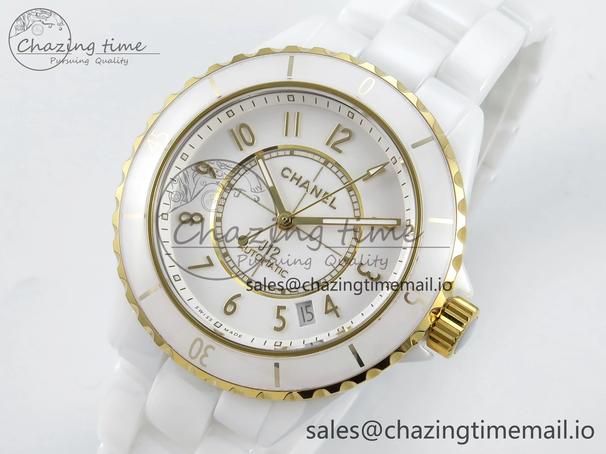 J13 33mm YG White Ceramic HTF 1:1 Best Edition White YG Dial on Bracelet A12. Elegant 6436