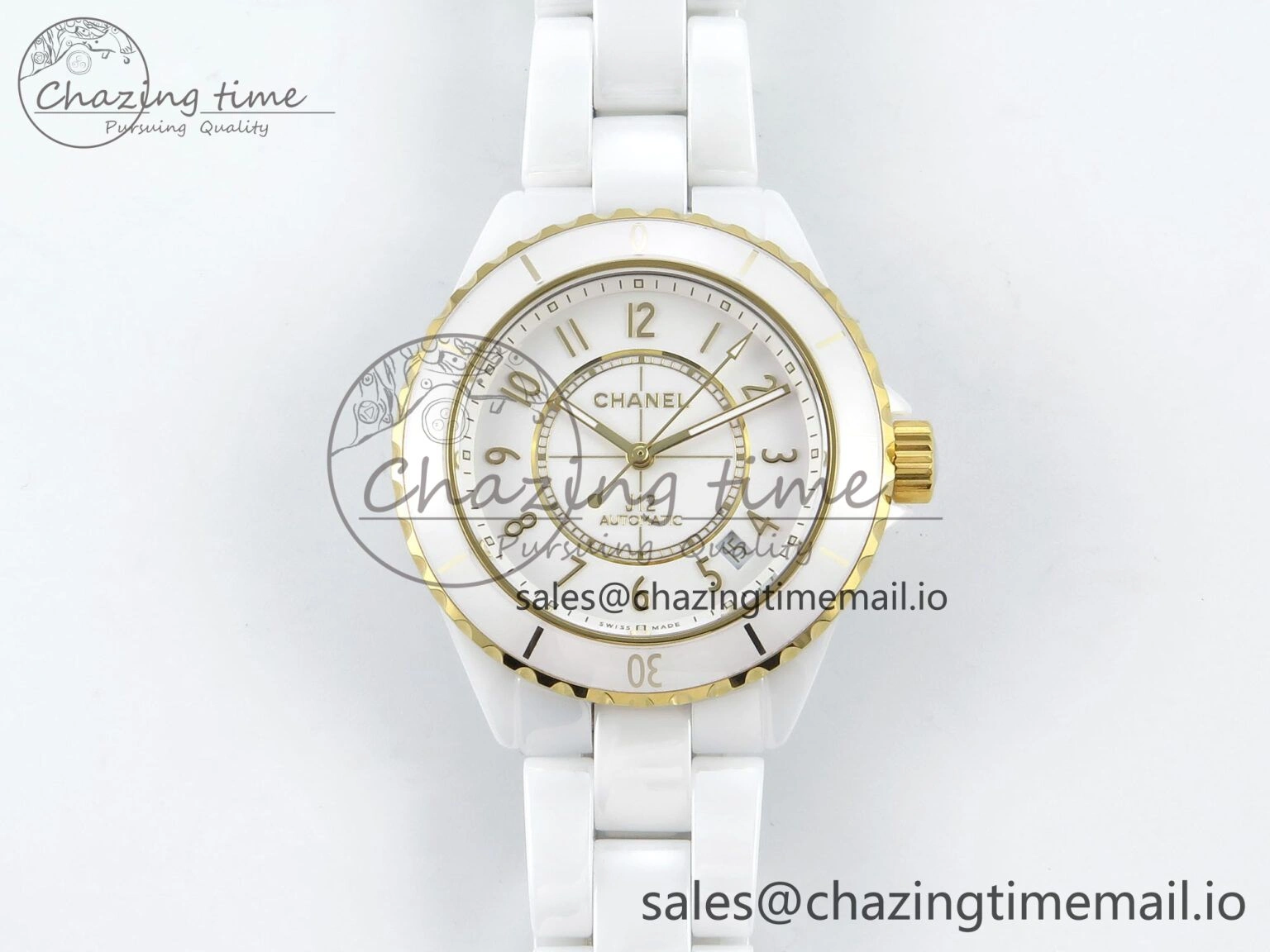 J13 33mm YG White Ceramic HTF 1:1 Best Edition White YG Dial on Bracelet A12. Elegant 6436