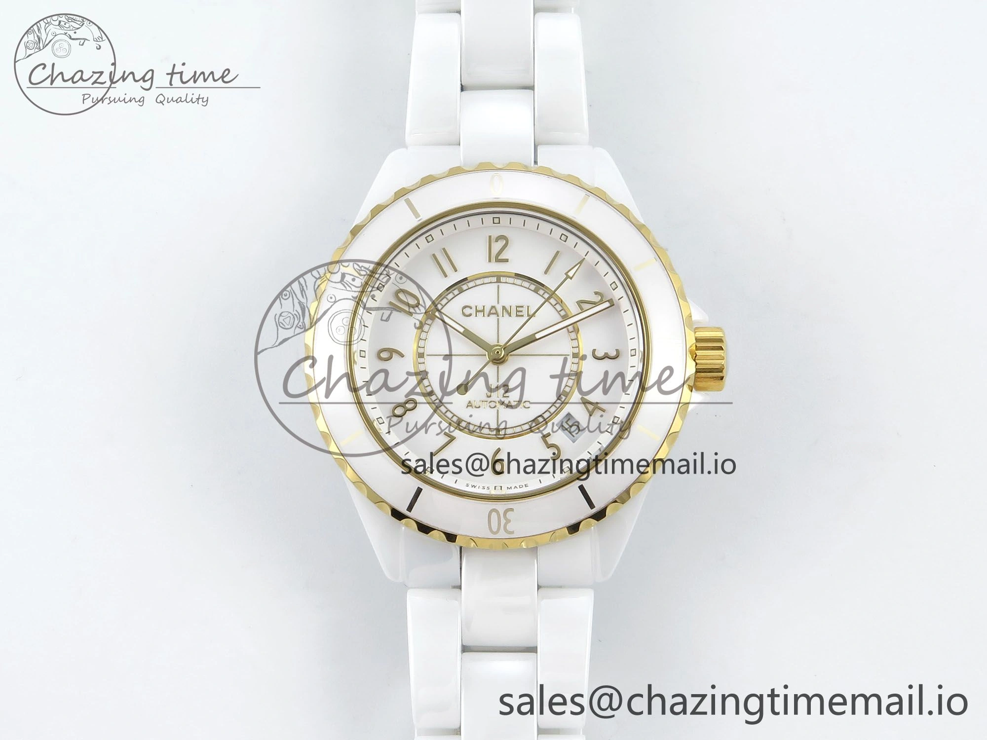 J13 33mm YG White Ceramic HTF 1:1 Best Edition White YG Dial on Bracelet A12. Elegant 6436