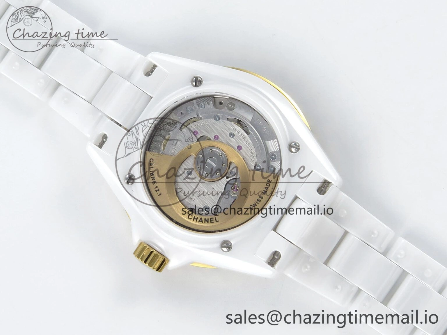 J13 33mm YG White Ceramic HTF 1:1 Best Edition White YG Dial on Bracelet A12. Elegant 6436